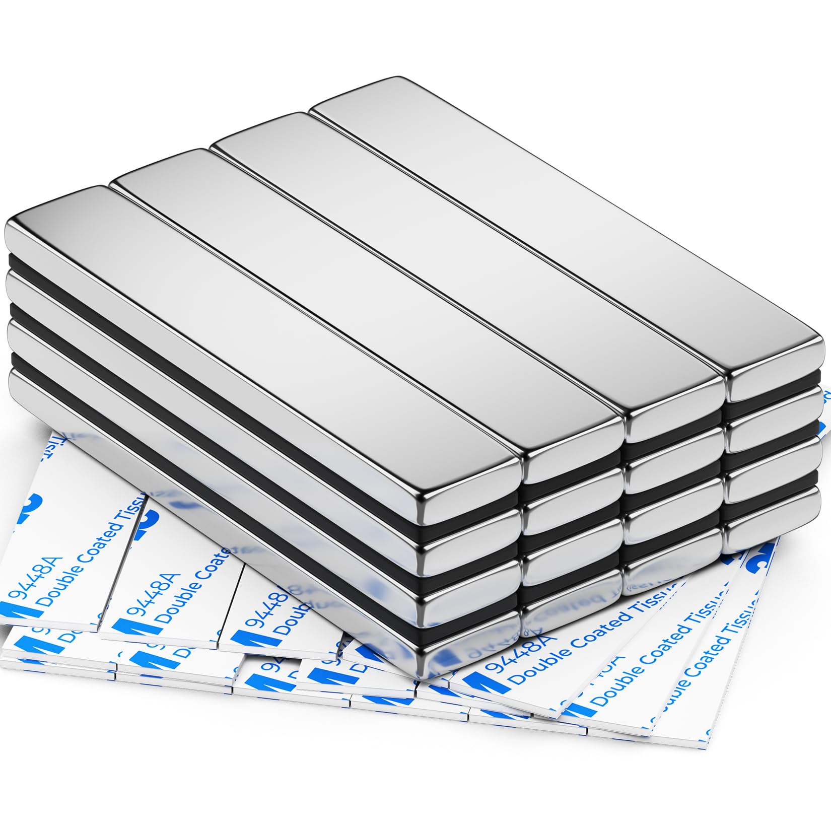 FINDMAG 16 Pack Bar Magnets, Powerful Neodymium Bar Magnets, Rare Earth Magnet Bar, Strong Magnet with Double Sided Adhesive - 60 x 10 x 3 mm