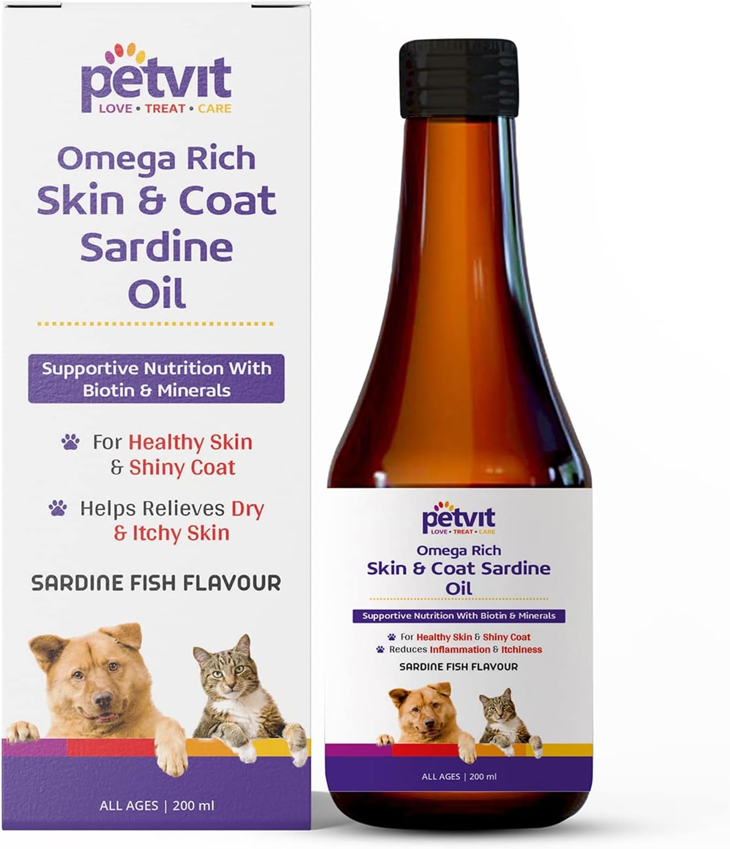 Petvit Sardine Fish Oil for Dog | Dog Supplements & Vitamins | Omega 3 6 Fish Oil Dog Supplement | Dog Hair Fall Control Medicine | | Dog Coat Supplement for Healthy Fur & Skin | 200 ml
