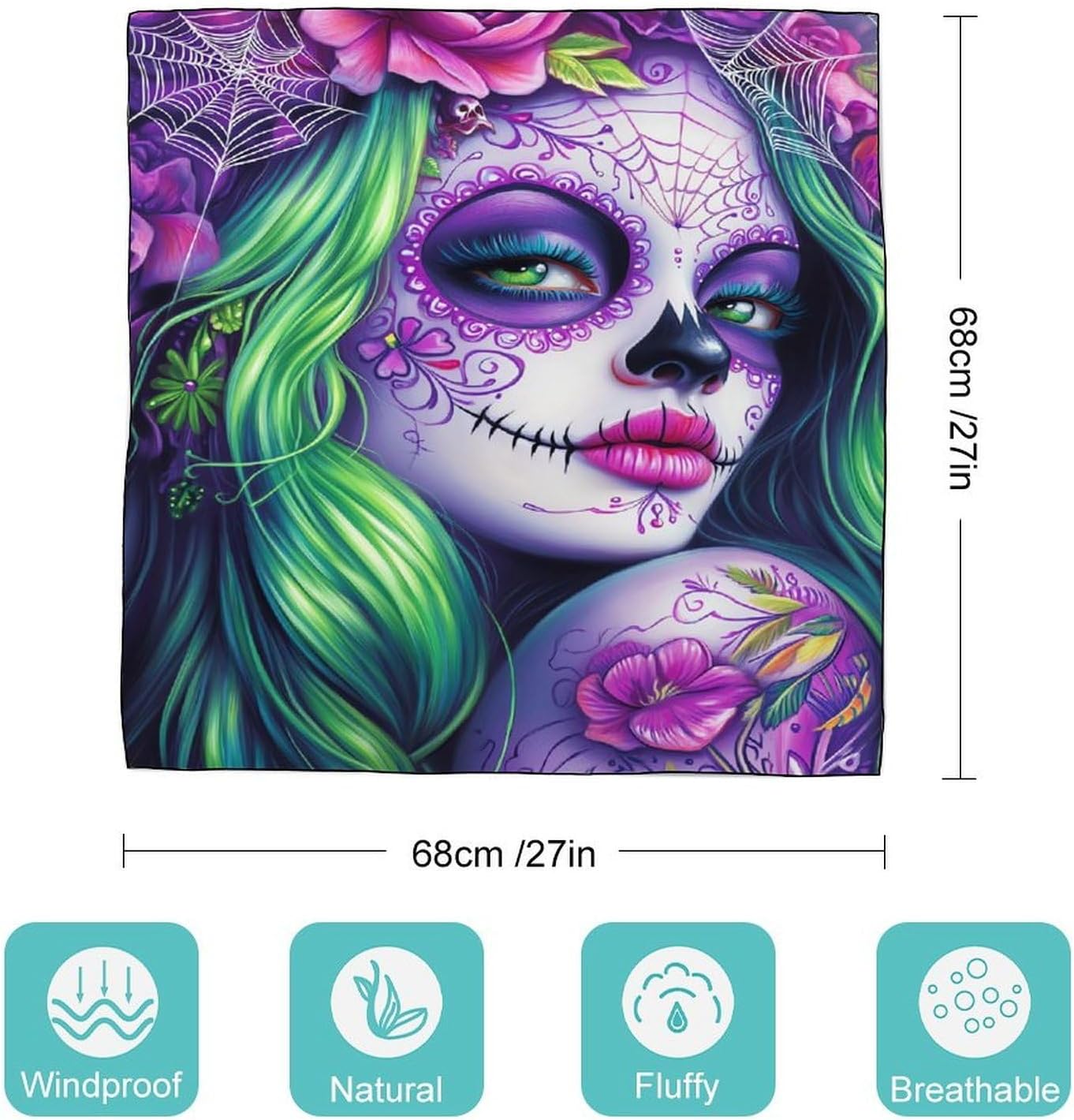 Day of The Dead Skull Woman Bandana Fashion Head Scarf Square Silk Scarf Print Neck Hair Scarfs for Women Men Gifts