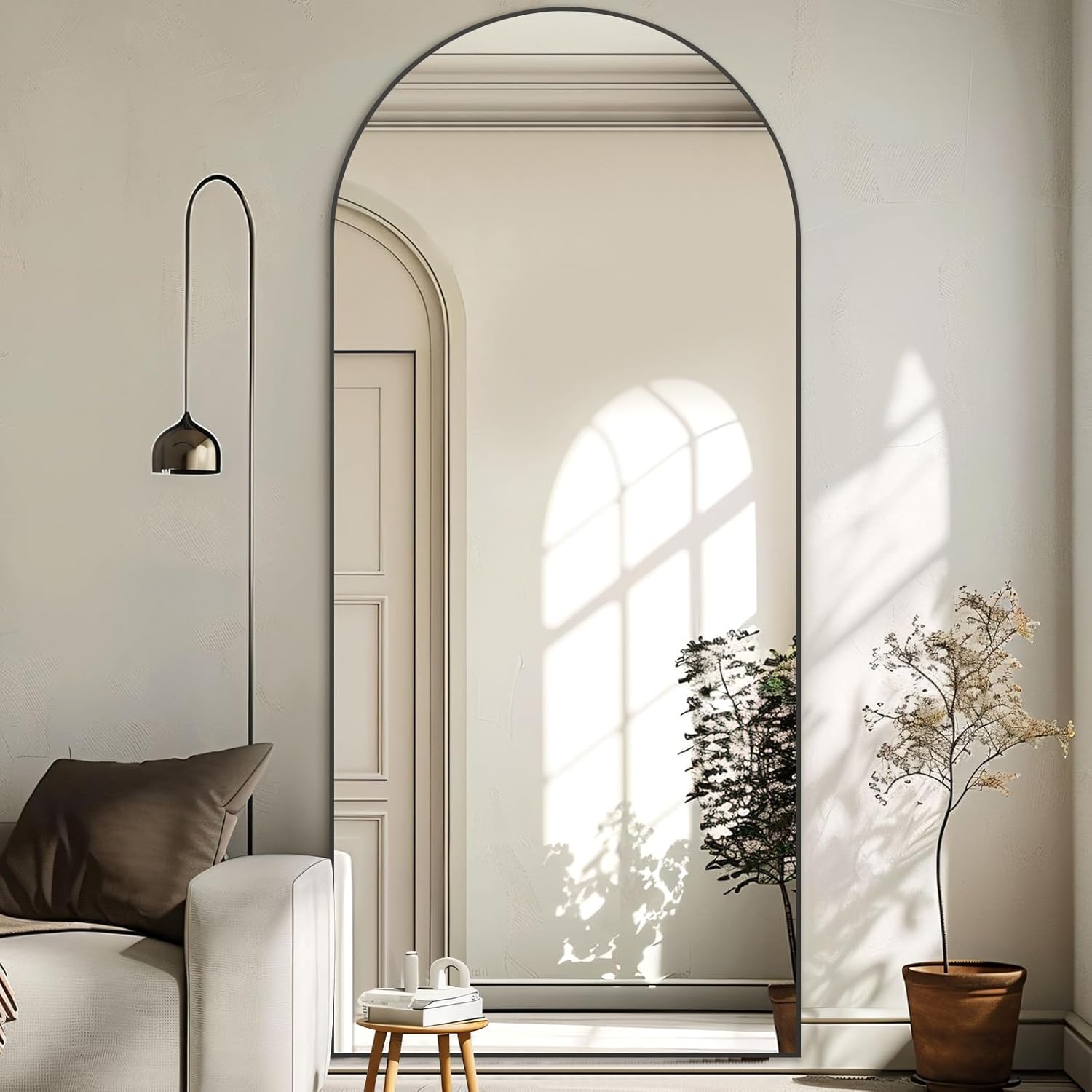 Arched Full Length Mirror, 76"x34" Large Floor Mirror Blake Free Standing Mirror Full Length for Bedroom Living Room Gym, Tempered Glass - Image 3