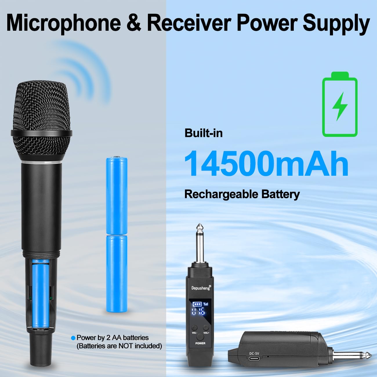 Depusheng Microfono wireless S2, microfono dinamico palmare, microfono per karaoke con ricevitore ricaricabile per feste di matrimonio, chiese e club (DPS-S2-2)