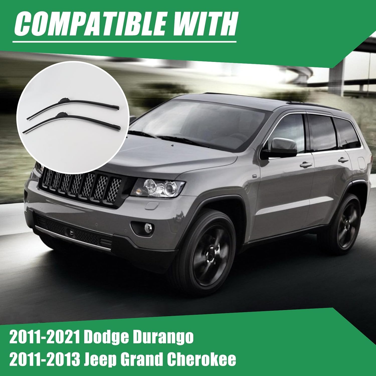 Double Sided Rubber Strips windshield wipers, Replace for 2011-2021 Durango/2011-2013 Grand Cherokee, Wiper Blades Replacement-22"/21"/12" (Set of 3) U/J HOOK,Will Last 2x As Long