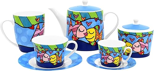 Miniatura 5 de Britto Azucarero de porcelana de hueso con tapa, 10.4 onzas, diseño profundamente enamorado, accesorios de barra de café, caja de condimentos,