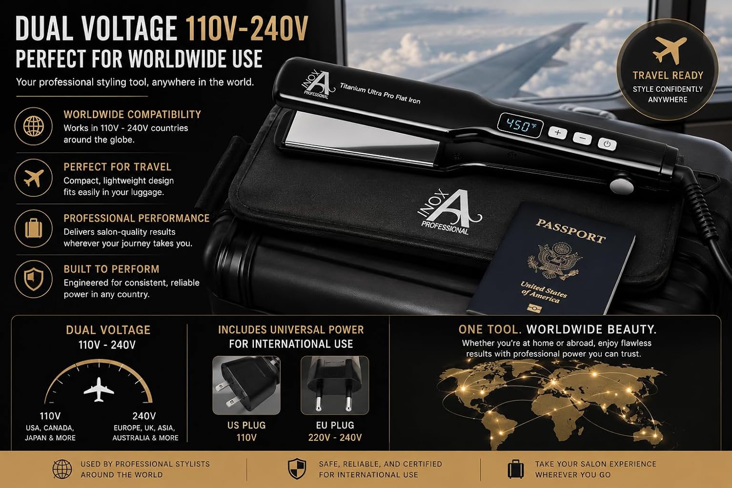 Inova Professional Titanium Ultra Pro Flat Iron, 1.75 Inch - US or EU