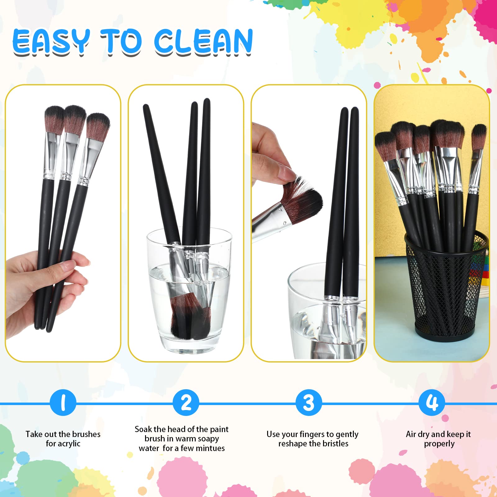 Colarr 40 pinceles de pintura ovalados de 1 pulgada para pintura acrílica, pinceles de acuarela con mango de madera para acrílico, aceite, manualidades, pintura artística facial y corporal