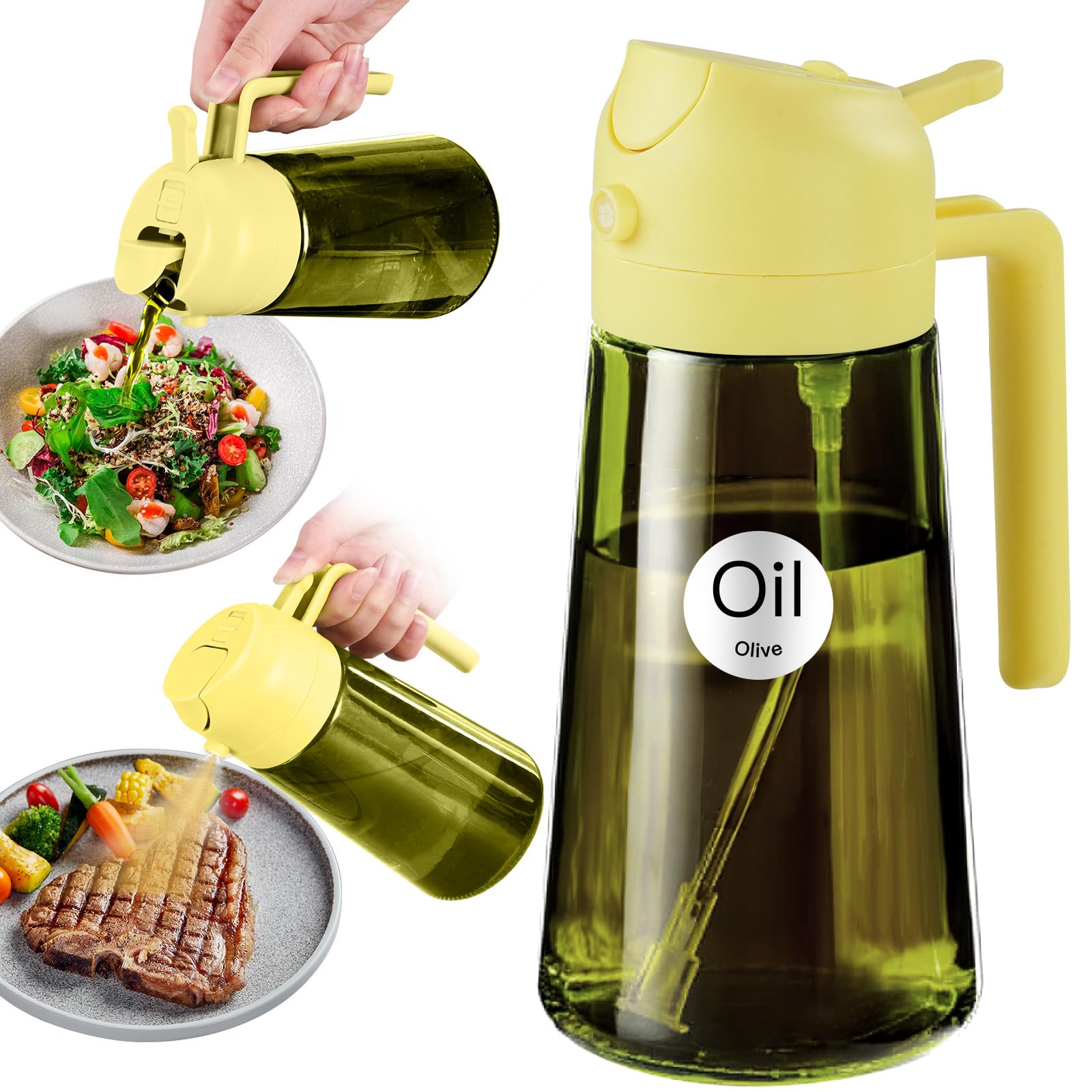 YARRAMATE 16oz/470ml Light-Blocking Dark Oil Sprayer for Cooking, 2 in 1 Olive Oil Dispenser Bottle for Kitchen, Premium Dark Green Glass Oil Bottle, Food-Grade Oil Mister for Air Fryer, BBQ (Pomelo) — image 1