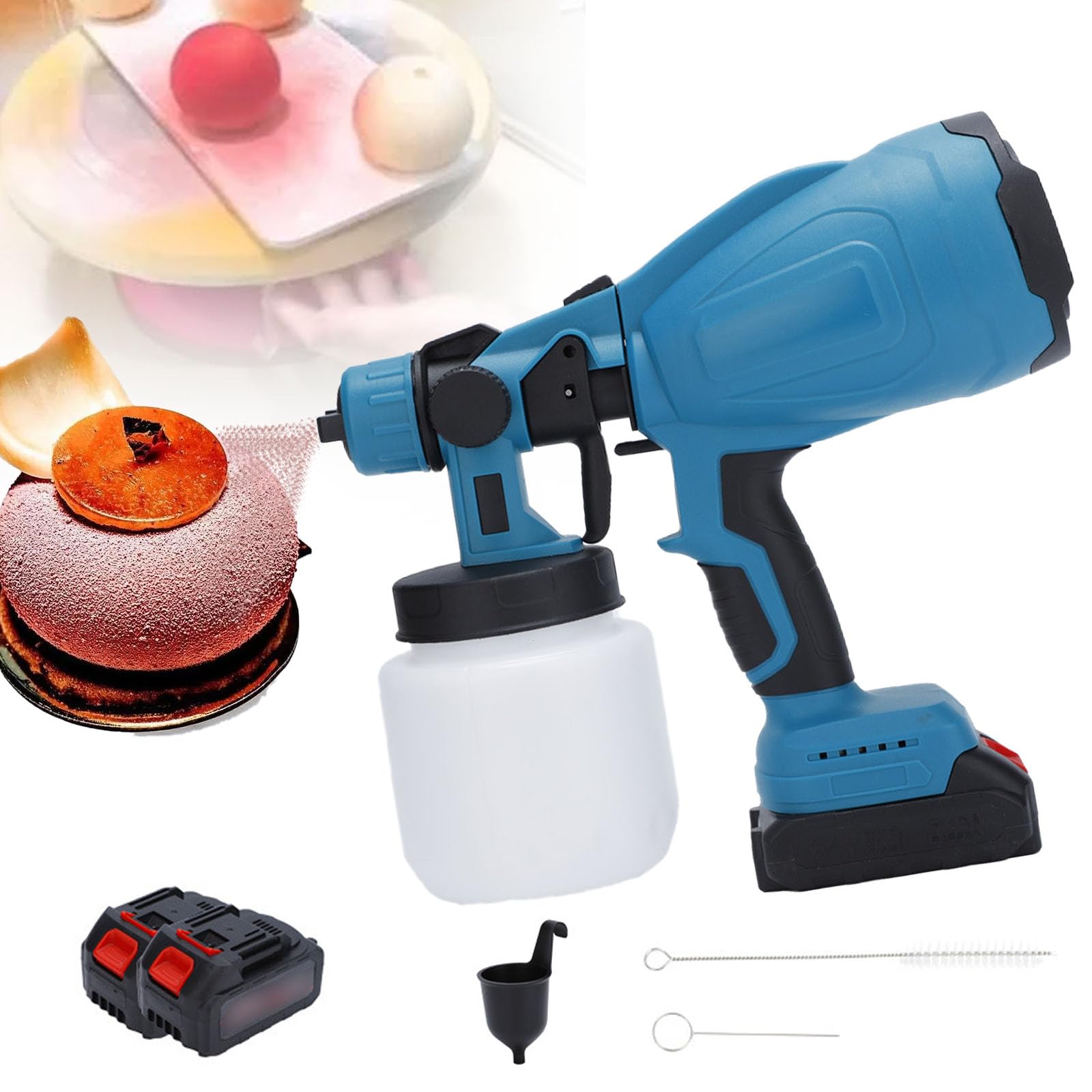 Aerógrafo Eléctrico Inalámbrico para Decoración De Pasteles - 200 W con Botella De 800 Ml, Dos Baterías De 1200 MAh Y Flujo Ajustable | para Repostería, Y Pulverización Creativa,A
