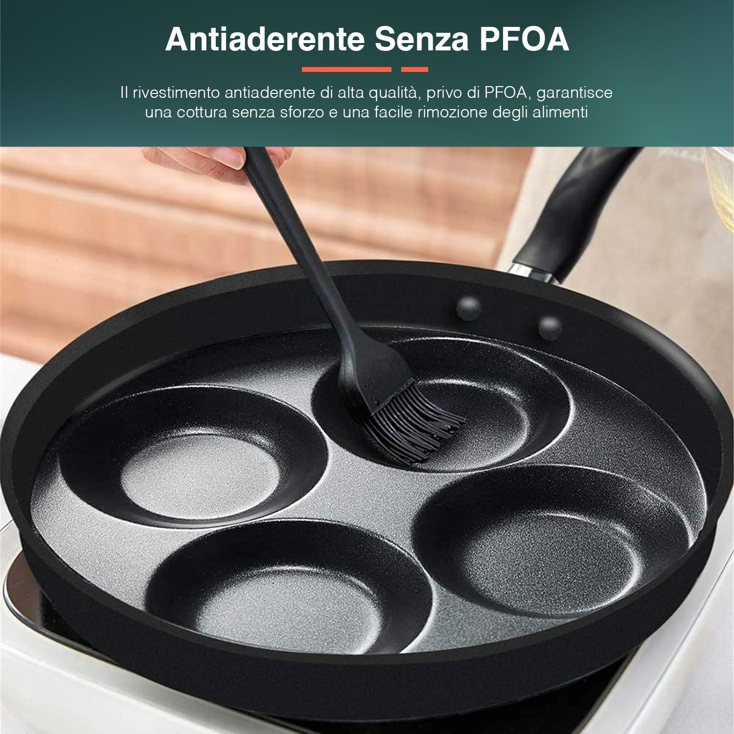 Avilia Padella Antiaderente con 4 Stampi per Pancake, Uova, Hamburger - Rivestimento Senza PFOA, Compatibile con Piano a Gas, Elettrico, Ceramico, Facile da Pulire, Ideale per Cucina Salutare, 24cm