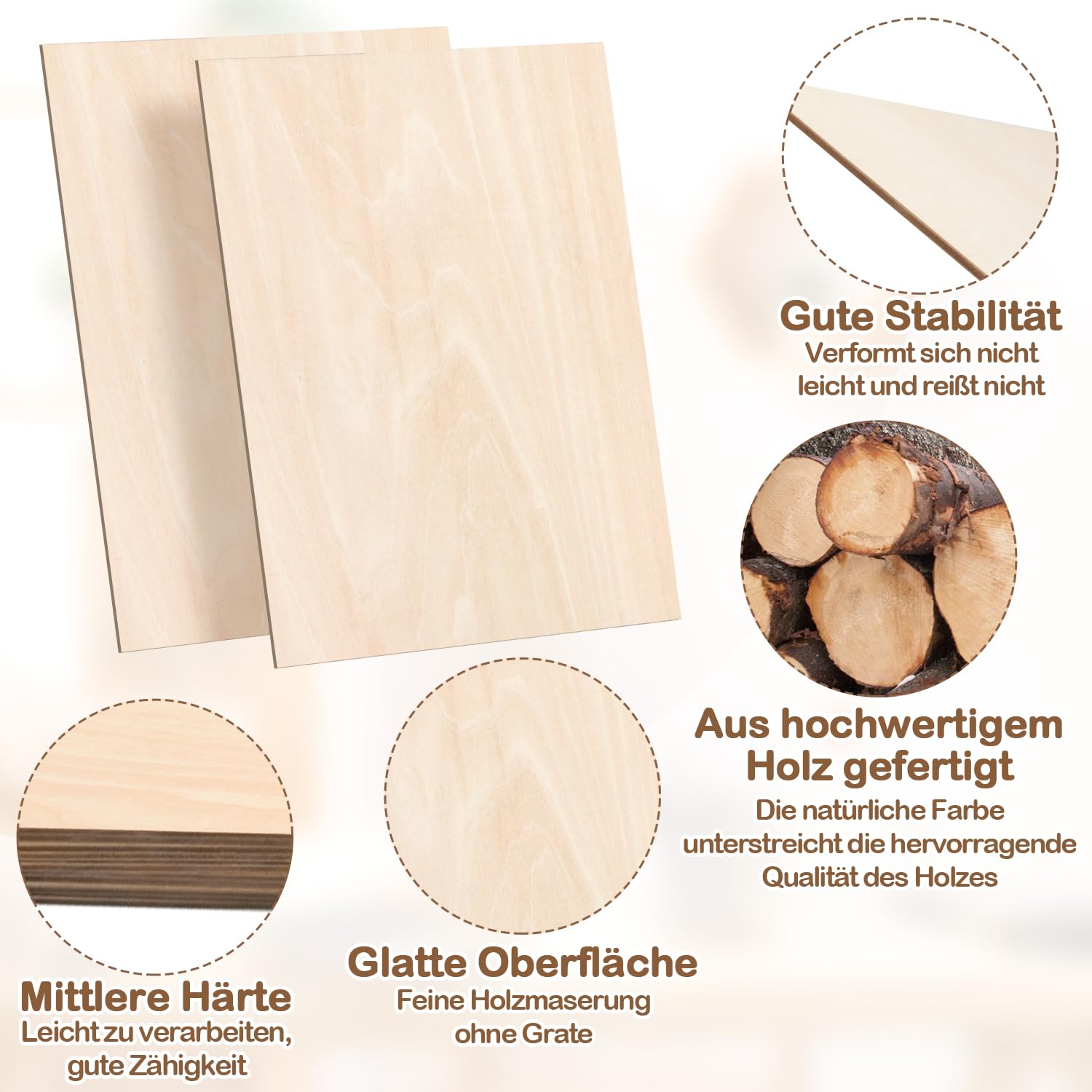 Pannello di compensato 3 mm, 420 x 300 mm, 32 pezzi, per bricolage, legno per modellismo, taglio laser, incisione per legno, pittura a olio fai da te