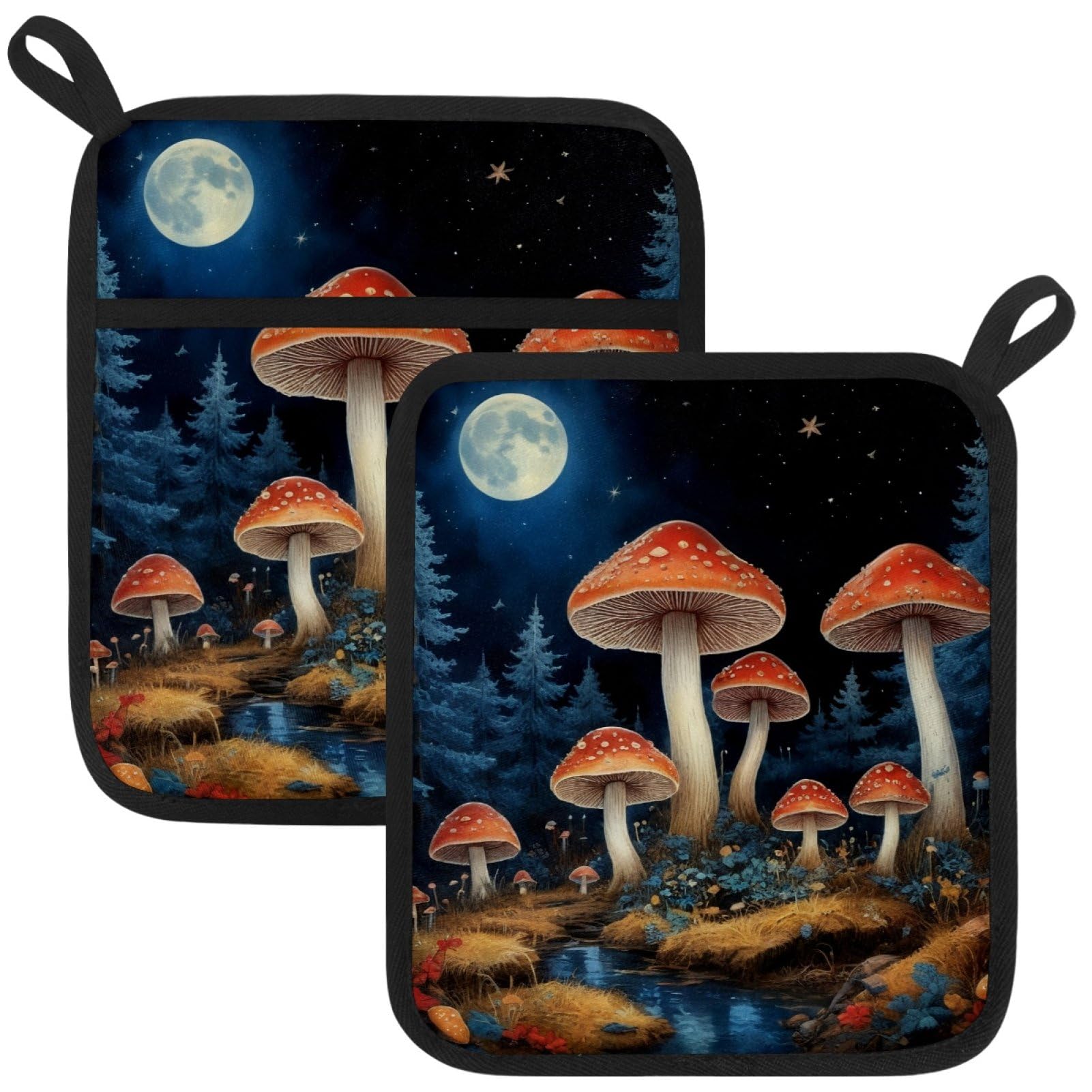 VAPOKF Mushroom Moon Pot Holder, Heat Resistant Oven Cloths, Potholders & Oven Gloves, for Kitchen Cooking & Baking, Thick & Safe, Protection of Hands From Hot Utensils