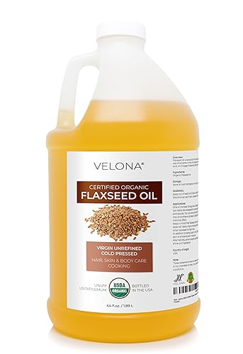 velona USDA Certified Organic Flaxseed Oil - 64 Fl Oz | 100% Pure and Natural Carrier Oil | Unrefined, Cold Pressed |Body, Face & Skin Care | Use Today - Enjoy Results…