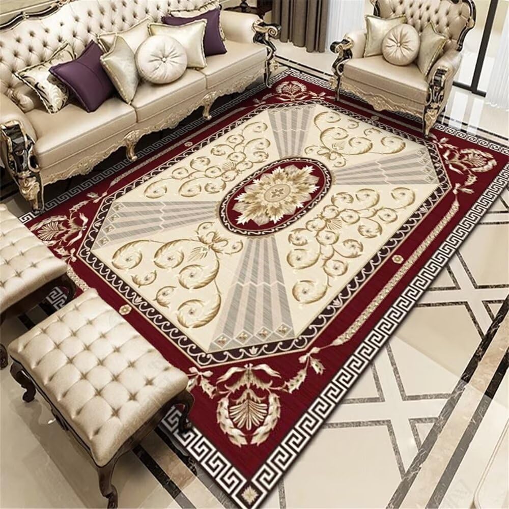 Tapis chambre ado fille rouge floral 120x180cm lavable contre les taches
