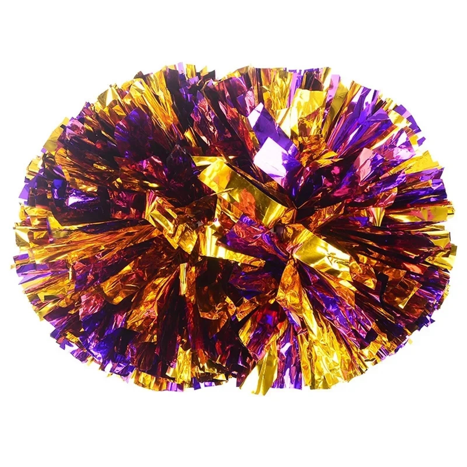 ZWCSHUU Cheerleader Pom Poms Cheerleading Pom Poms With Handle Hand Dance Pompoms Accessories For Women Girl(Purple Gold)