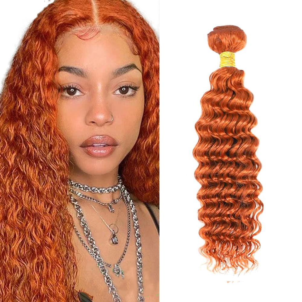 Photo 1 of #350 Ginger Orange Bundles Human Hair Deep Wave Human Hair Bundles 22 22 22 Inch Orange Brazilian Hair 3 Bundle Unprocessed Virgin Remy Hair Extensions 50 Gram Per Bundle