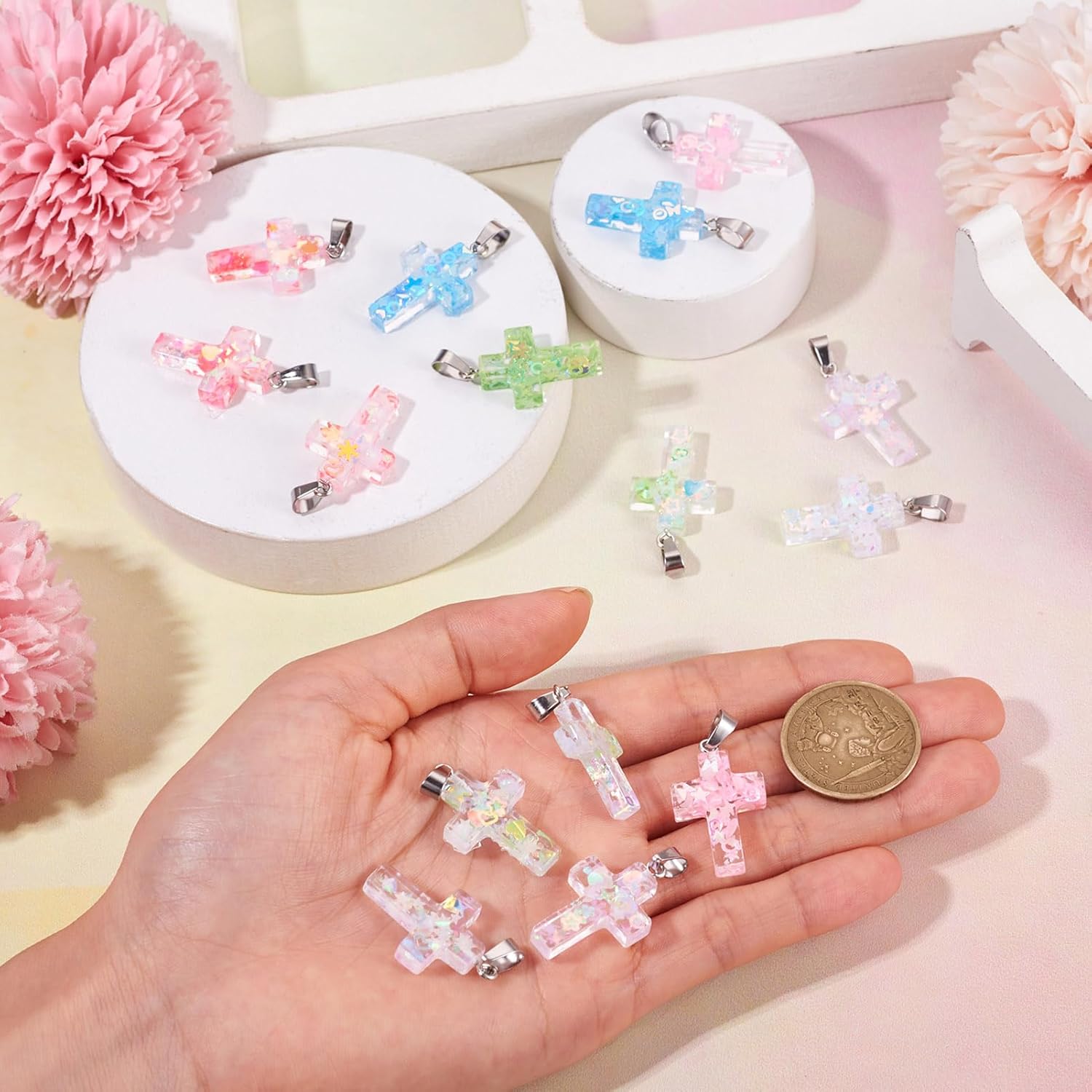 Glow in the Dark Charms Mixed Shape Cross Heart Moon Luminous Charm Pendants Colorful Resin Charm for Necklace Jewelry Making Keychain Supplies - Image 7