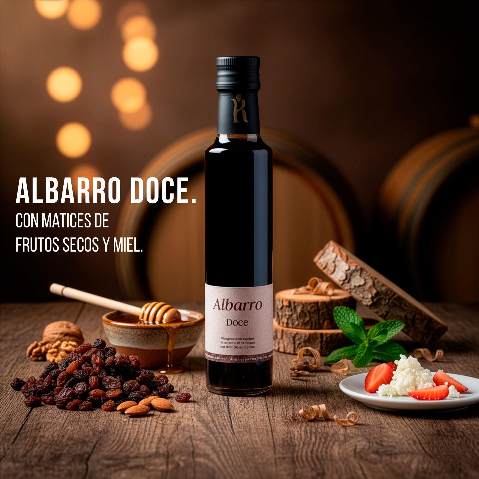 Vinagre Doce de Uvas Pasas 250 ml – Vinagre de vino blanco macerado en pasas con 6 meses de crianza en barrica – Gourmet artesanal de Galicia ideal para ensaladas y postres