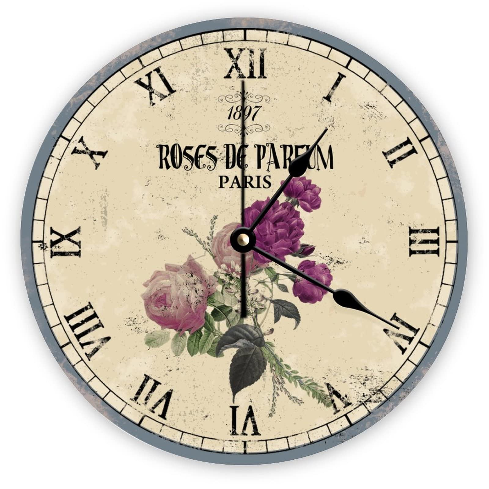 Horloge murale style rose Paris rétro à piles pour cuisine et bureau