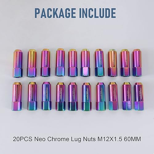 Miniatura 4 de JDMSPEED Neo Chrome - Tuercas de aluminio extendidas para llantas M12X1.5, 20 unidades