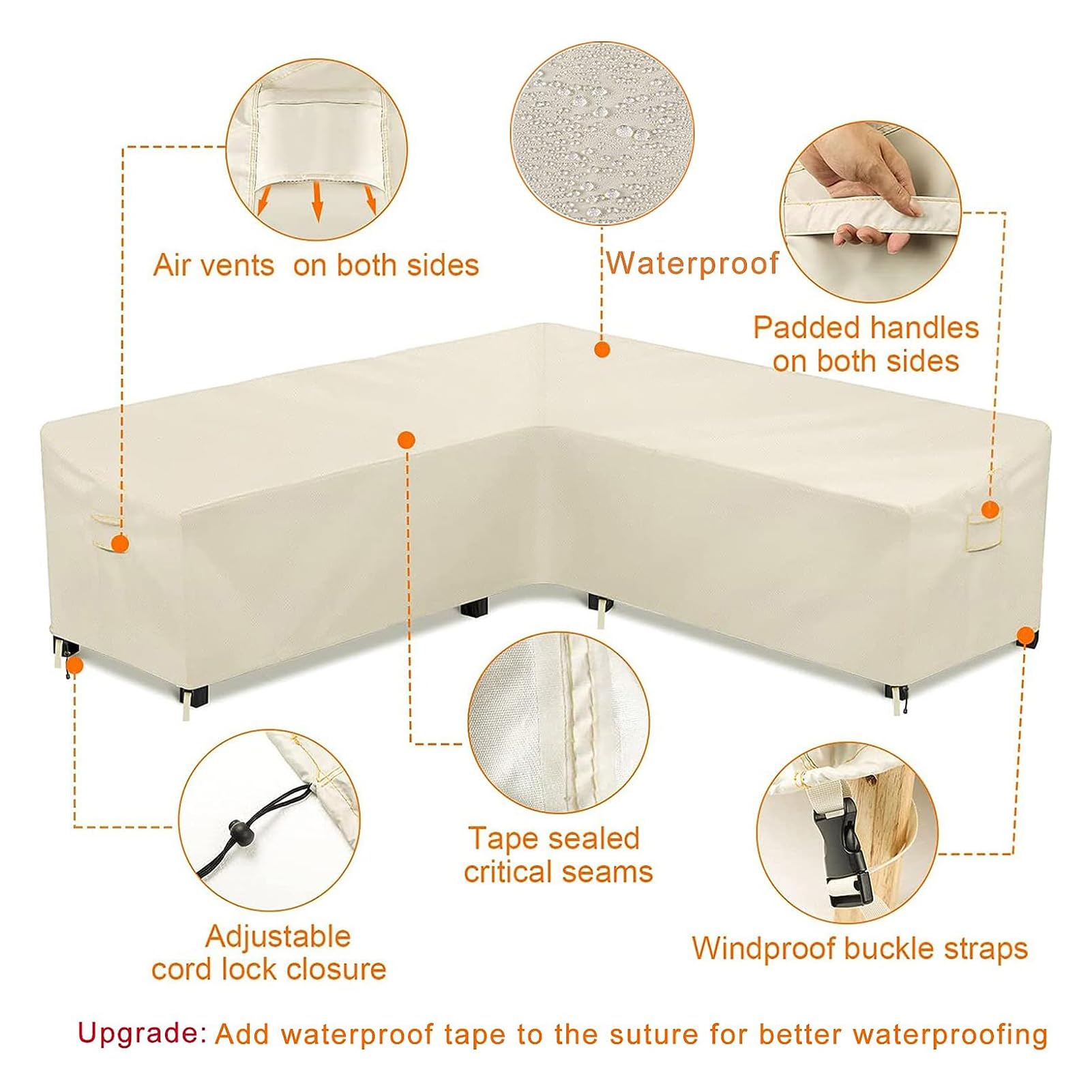 Fundas de sofá de jardín en Forma de L, Tela Oxford 420D, Impermeable Funda Sofa para Exterior, Funda para Muebles de Jardín, para Jardin Sofá Seccional (222x286x78cm,Blanco)
