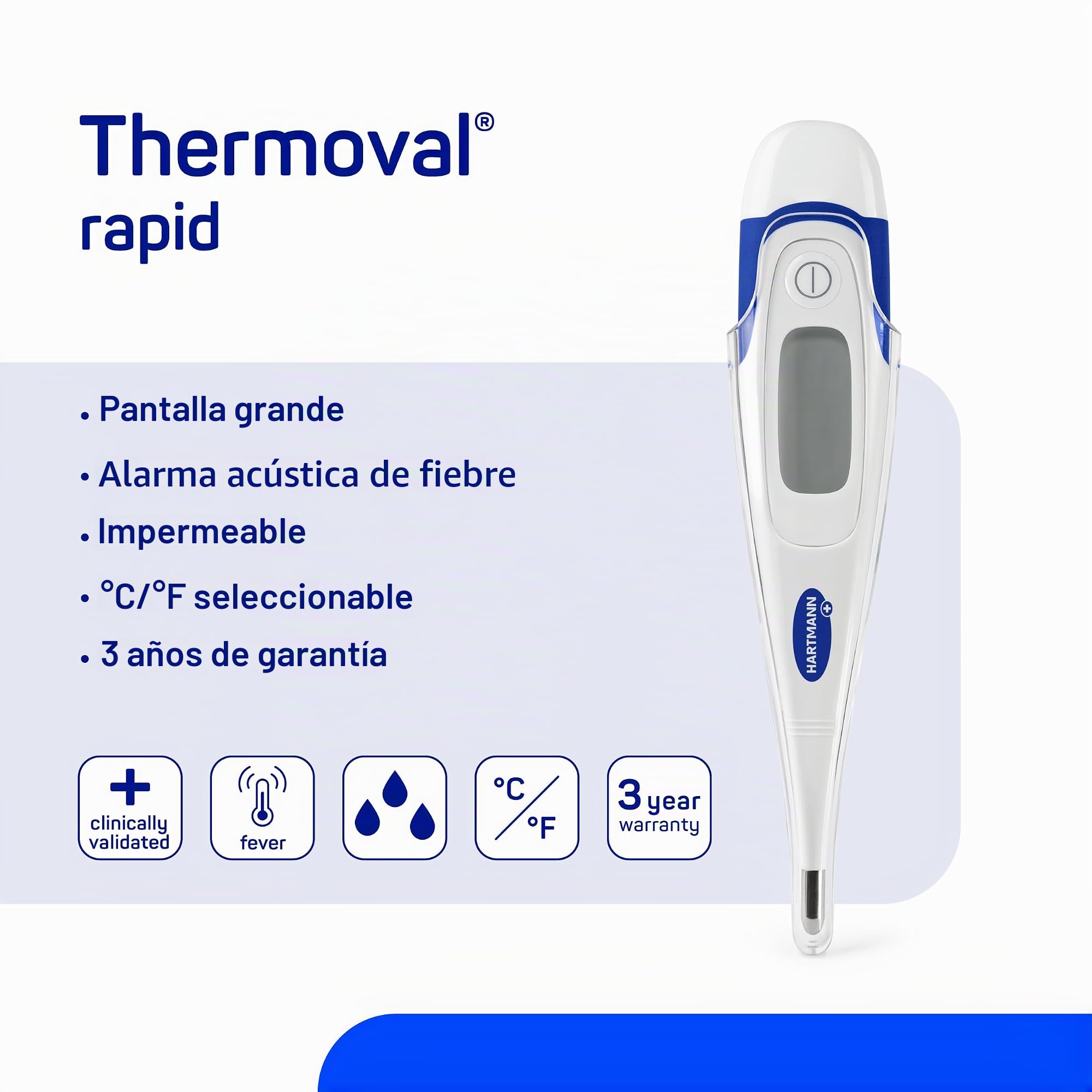 Thermoval® Rapid Termómetro médico rápido y electrónico para medir la temperatura de niños, bebés y adultos