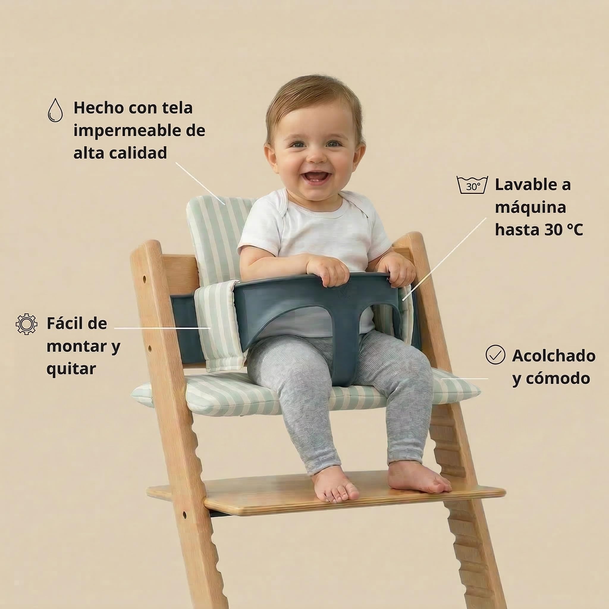 Cuscino per Seggiolone Bebè Compatibile con Stokke Tripp Trapp, Imbottito, Impermeabile, Lavabile, Fodera Antiscivolo HANELLE (Aerei)