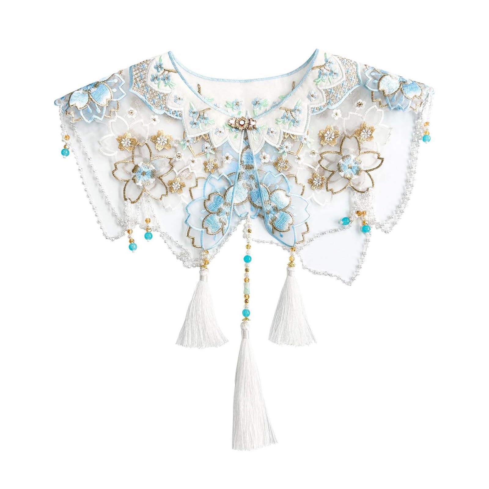 Collier châle ancien chinois de costume traditionnel avec fleurs brodées