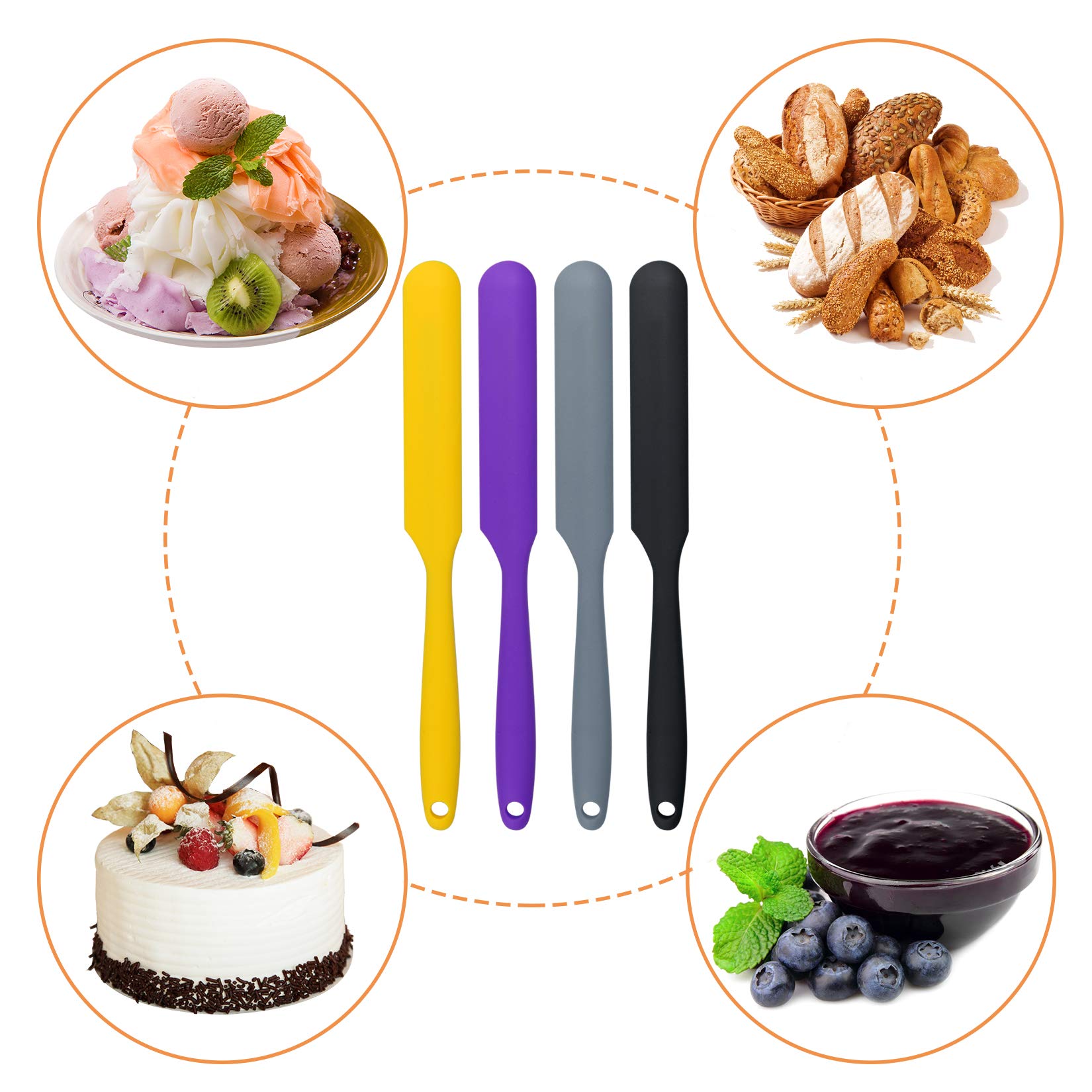SUMERSHA Juego de 4 espátulas de silicona antiadherentes resistentes al calor para tartas, crema y mantequilla, espátulas flexibles, para mezclar, raspador, herramienta de cocina para hornear, 4