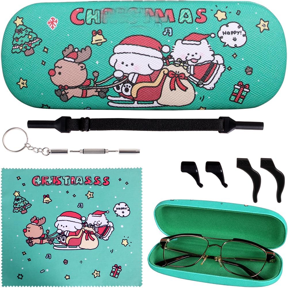 Cute Stylish Hard Shell Eyeglasses Cases Protective Case Storage Box With Glasses Cloth Eyeglass Strap for Girl Teen