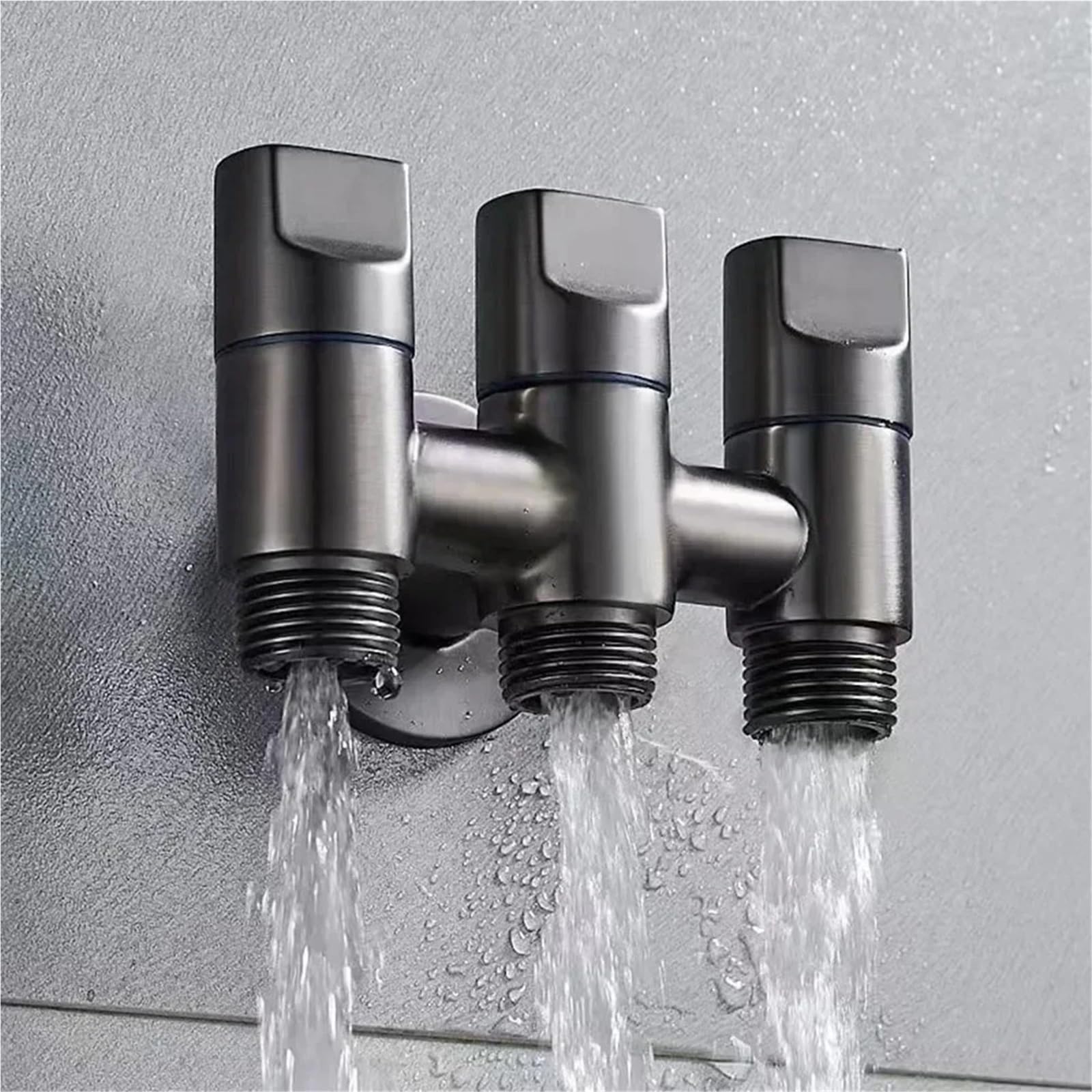 Válvula de desviación agua 1 entrada y tres salidas, válvula ángulo grifo vías, derivación multifunción para bafieras y duchas(Black Gray)