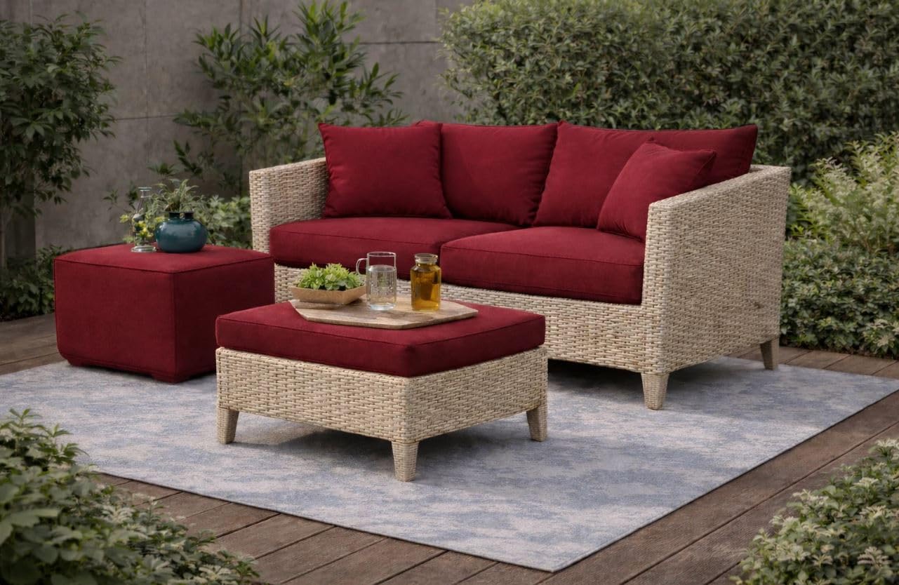 SLUMBER HOME 1,2 or 3 Seater Rattan Garden Furniture Replacement Cushions Seat and Back Cushion Water Resistant, Thick & Comfortable for Outdoor 5cm (Burgundy, Seat Cushion 58cm x 52cm) — image 1