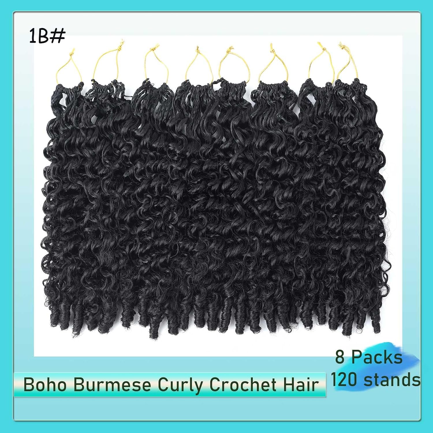 Burmese Curly Crochet Hair for Women 12 Inch with Spiral Curl End Super Soft Fiber Close to Human Hair Pre-Twisted&Pre-Looped Boho Braids Crochet Hair Extensions Black Color 8 Pack 120 Strands 1B#