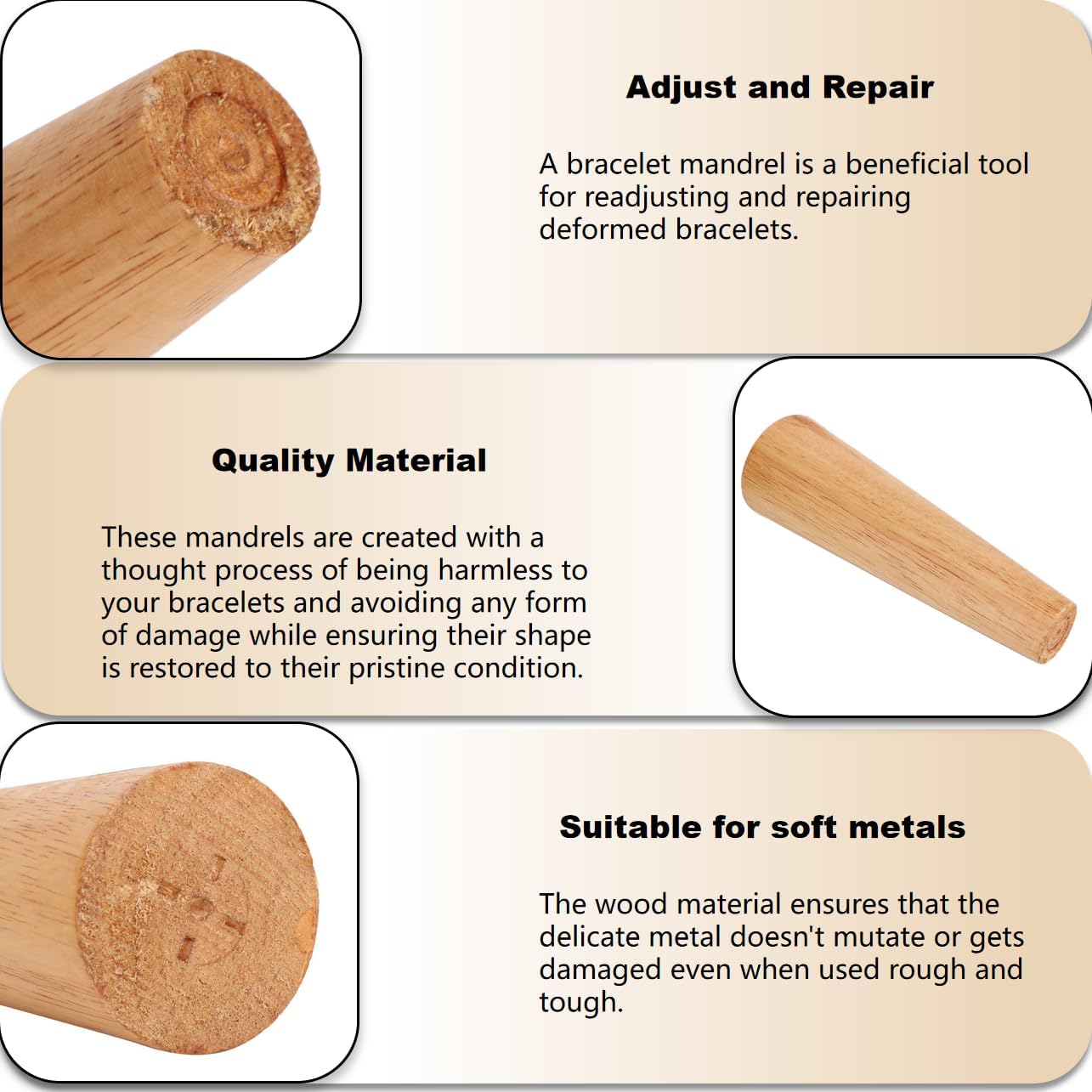 Jewelry Deformation Repair Tool Round Shape Wooden Bangle Mandrel Bracelet Adjuster (short) - Image 3