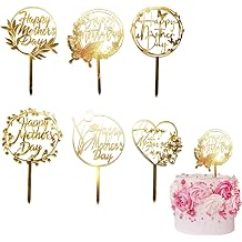 Mothers Day Cake Toppers Acrylic Mom Cupcake Decoration 6 Pcs Gold Happy Mothers Day Letter Dessert Party Supplies