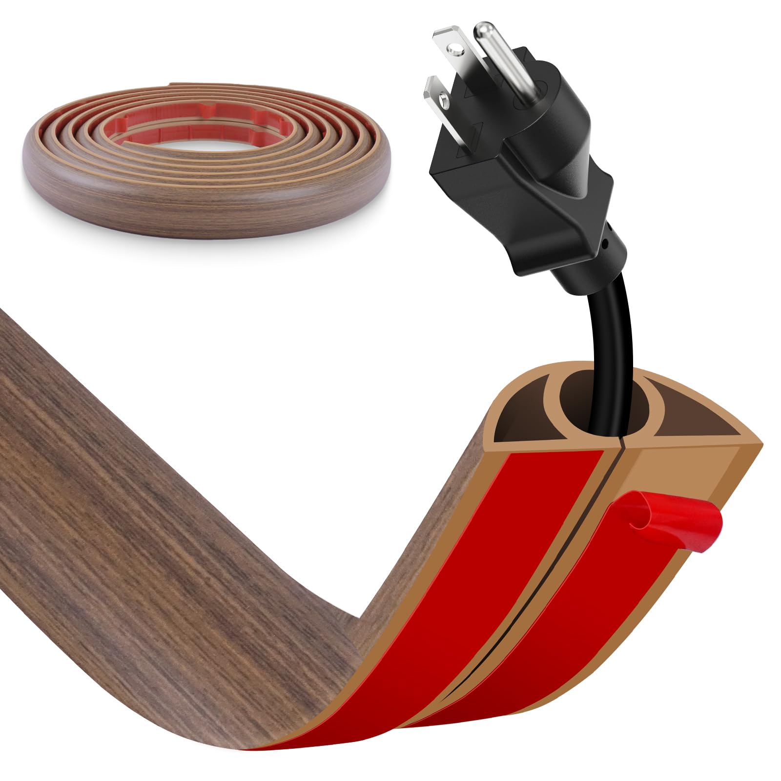 Floor Cord Cover, Wire Cover, Self Adhesive Cable Covers, Protect Cables & Prevent Trip Hazards For Office Home Factories Garages Flexible Cords Hider On Floor Wall