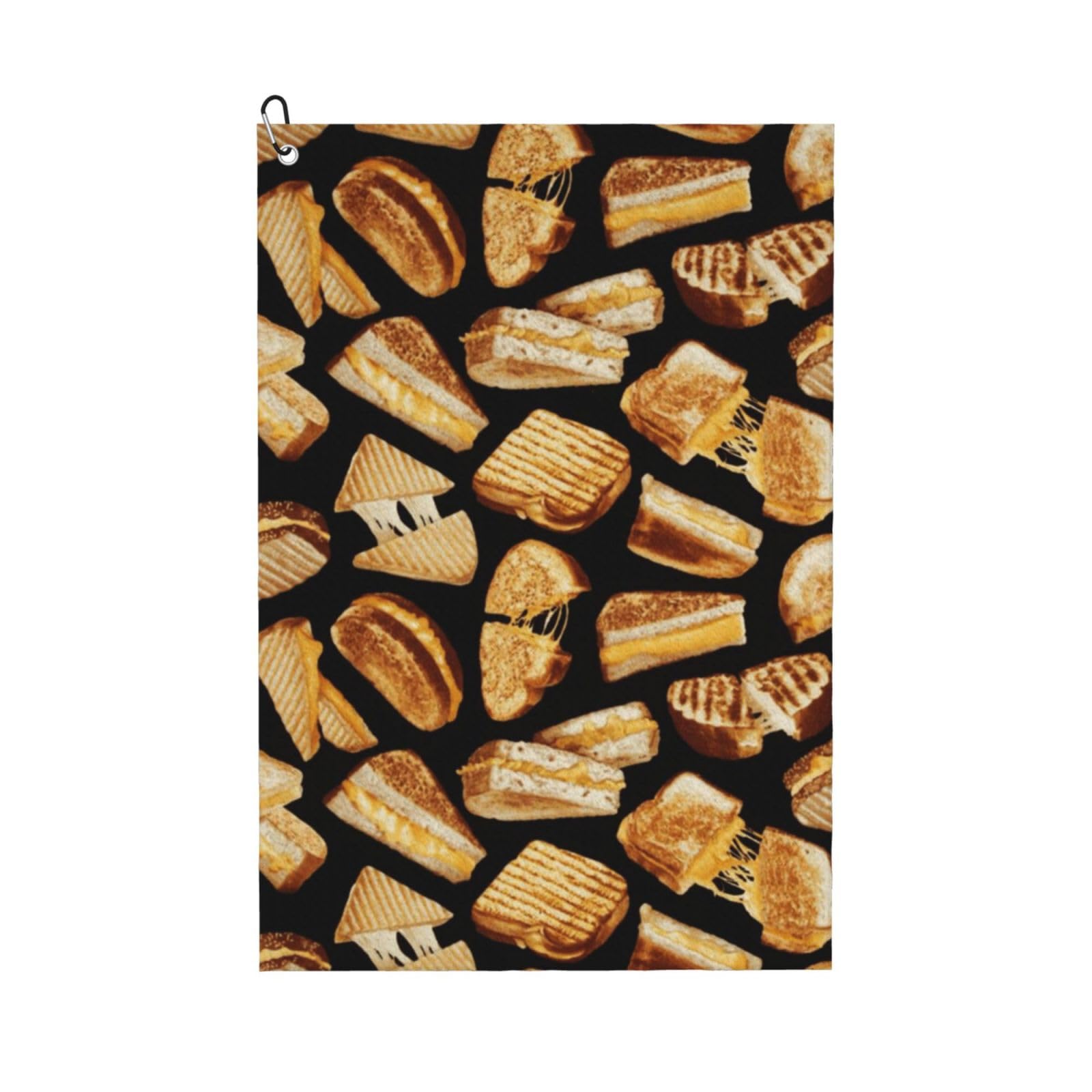Hnnkloy Grilled Cheese Sandwiches, 16x24 in Portable Waffle Golf Towels with Carabiner Clip for Golf Bag