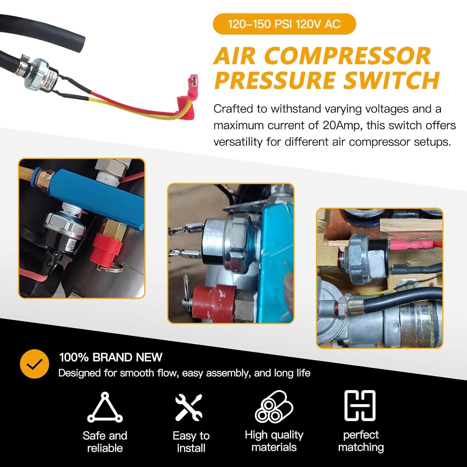 2025 Upgraded 120V AC Pressure Switch for N003306SV N003307SV Air Compressor Pressure Switch 120-150 PSI