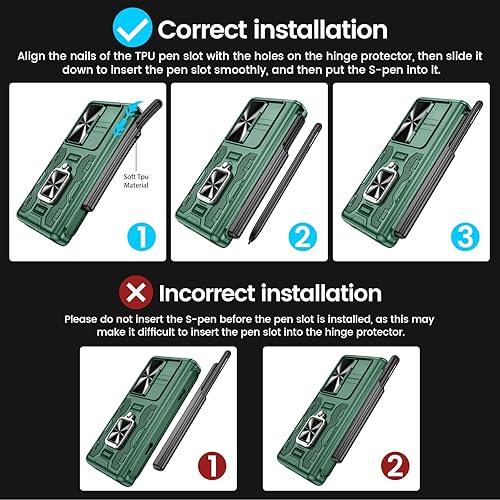 Miniatura 7 de VEGO Funda para Galaxy Z Fold 4 con soporte para bolígrafo S, protección de bisagra, soporte magnético de anillo de 360, cubierta de cámara