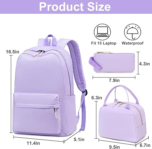 Vista 49 de Bluboon Juego de mochila para adolescentes, mochila escolar para niñas, lonchera y lápices, bolsas para estudiantes, 3 en 1 Gris-3