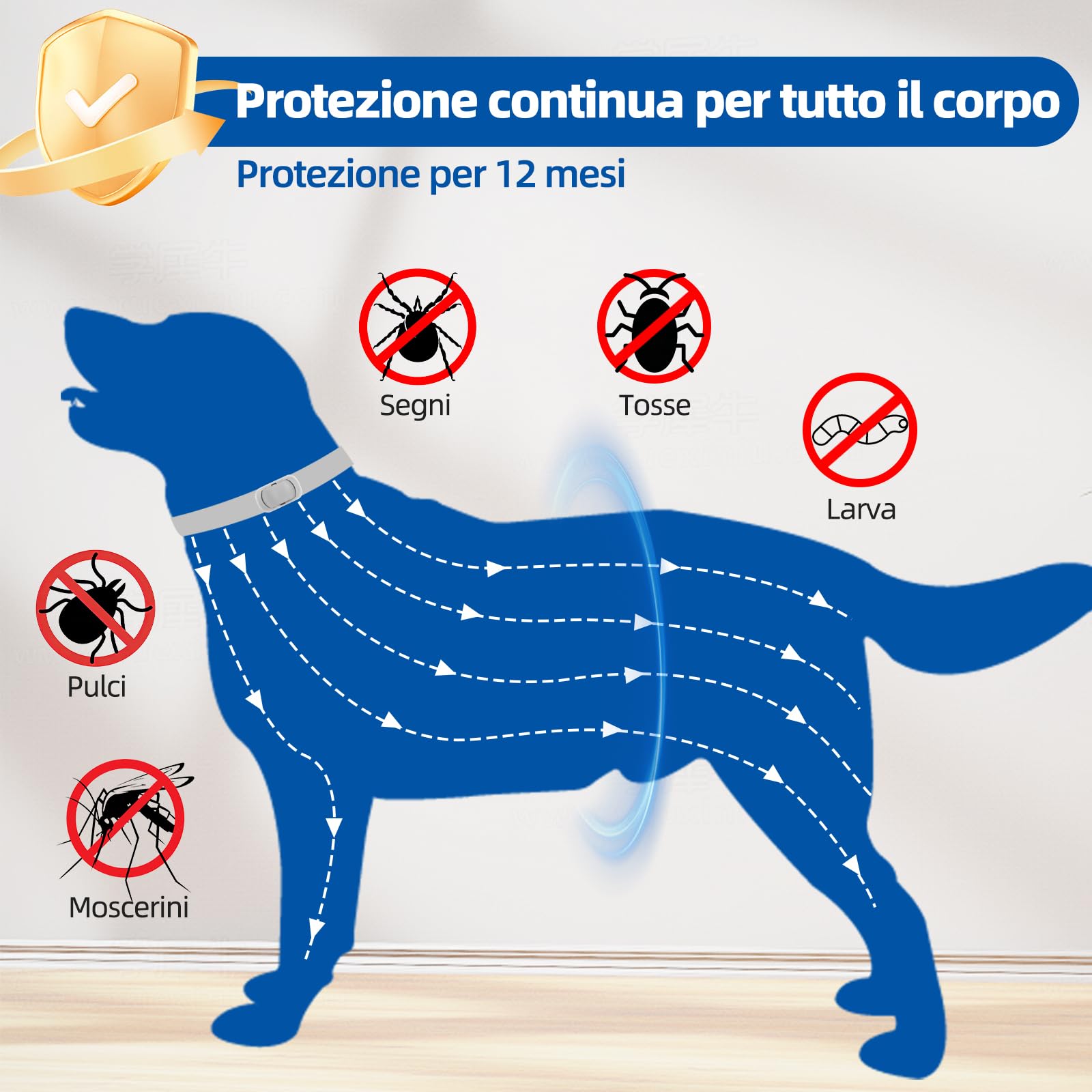 Collar Antiparasitario Perros, Collar Regulable y Resistente al Agua por 12 Meses, Repelente Duradero para la Prevención de Parasitas en Razas Pequeñas, Medianas y Grandes (65 cm) — view 2