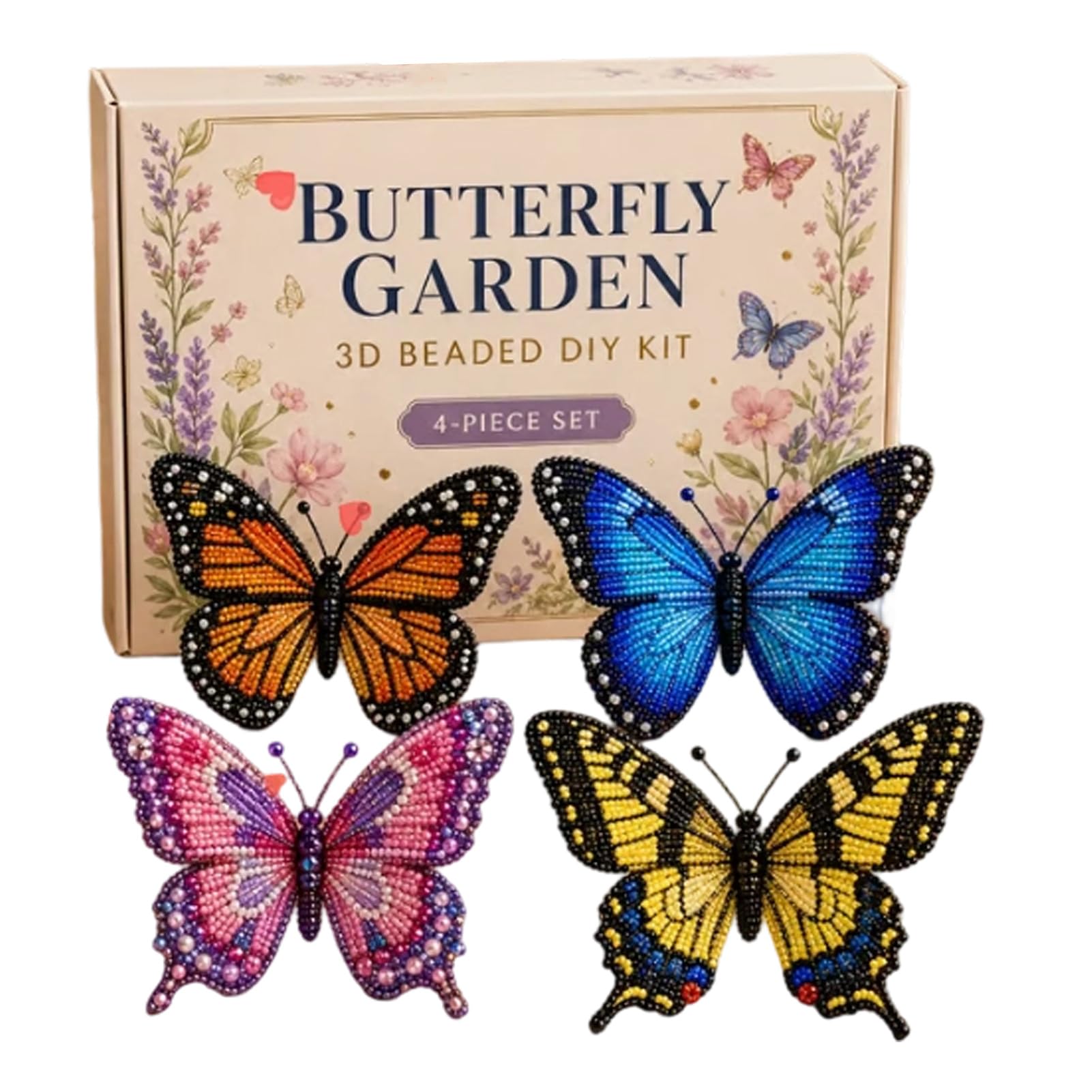 Hamosky 3D Beaded Animal DIY Kit, Handmade 3D Beadwork Art Craft Set, DIY Animals Beadwork Craft Kits,Beginner Friendly Craft Kit with Step-by-Step Instructions for Teenss (Butterfly Garden)