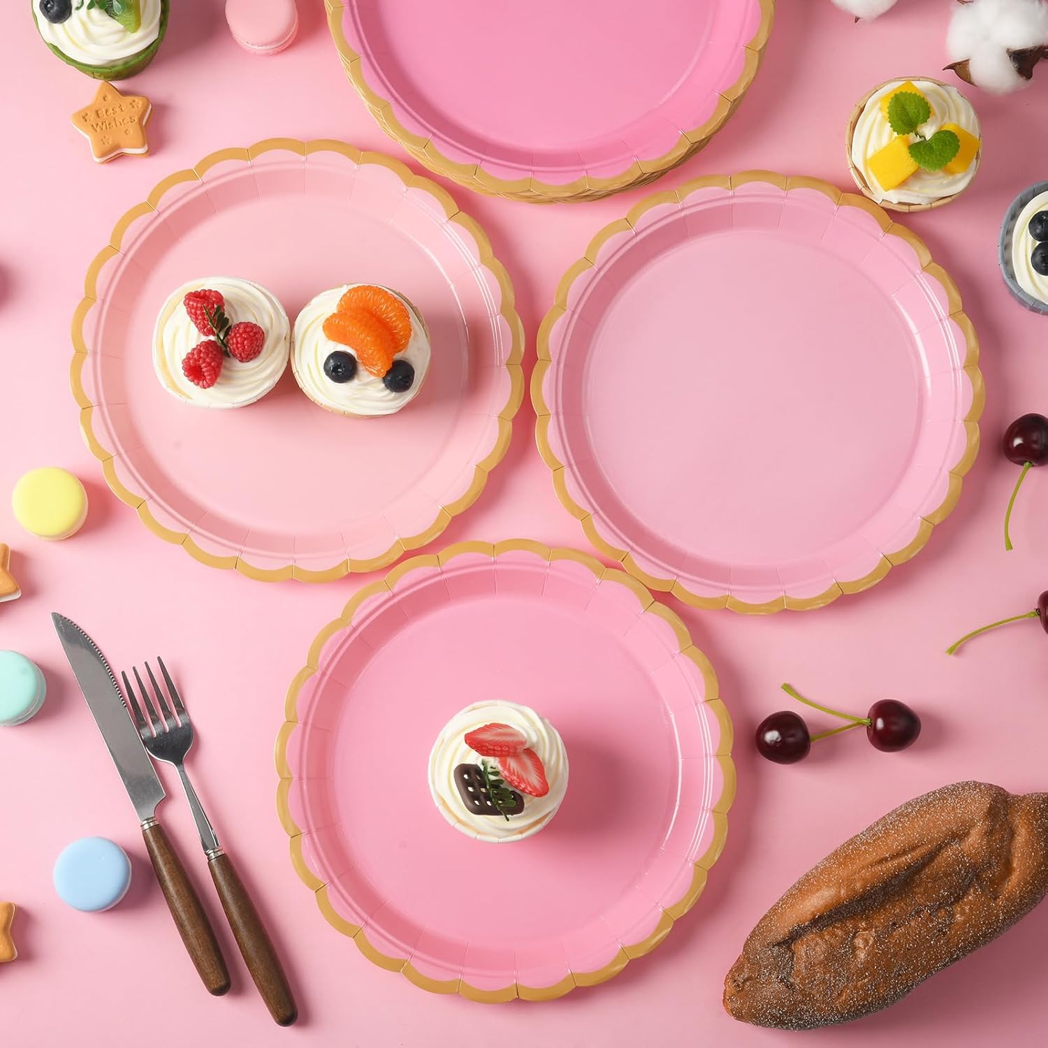 48 Pcs Pink Scalloped Party Disposable Paper Plates, 9" Cute Pink Dessert Baby Bridal Shower Dinner Birthday Cake Paper Plates for Party Bridal Baby Girl Shower Wedding Supplies - Image 7