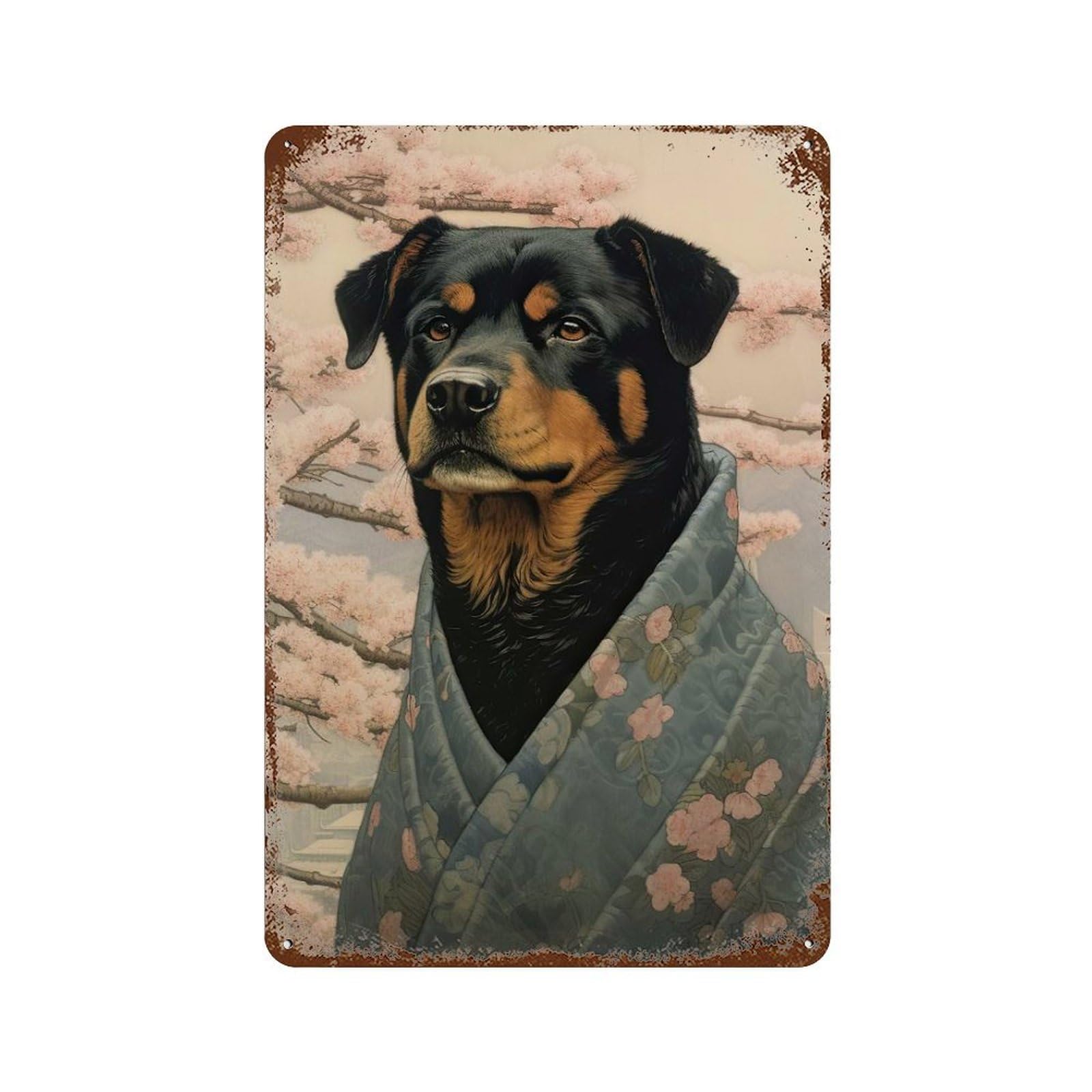Rottweiler Geisha 11.8"x7.9" Weathered Tin Sign, Rustic Home Decor for Living Room, Hallway And Home Decor