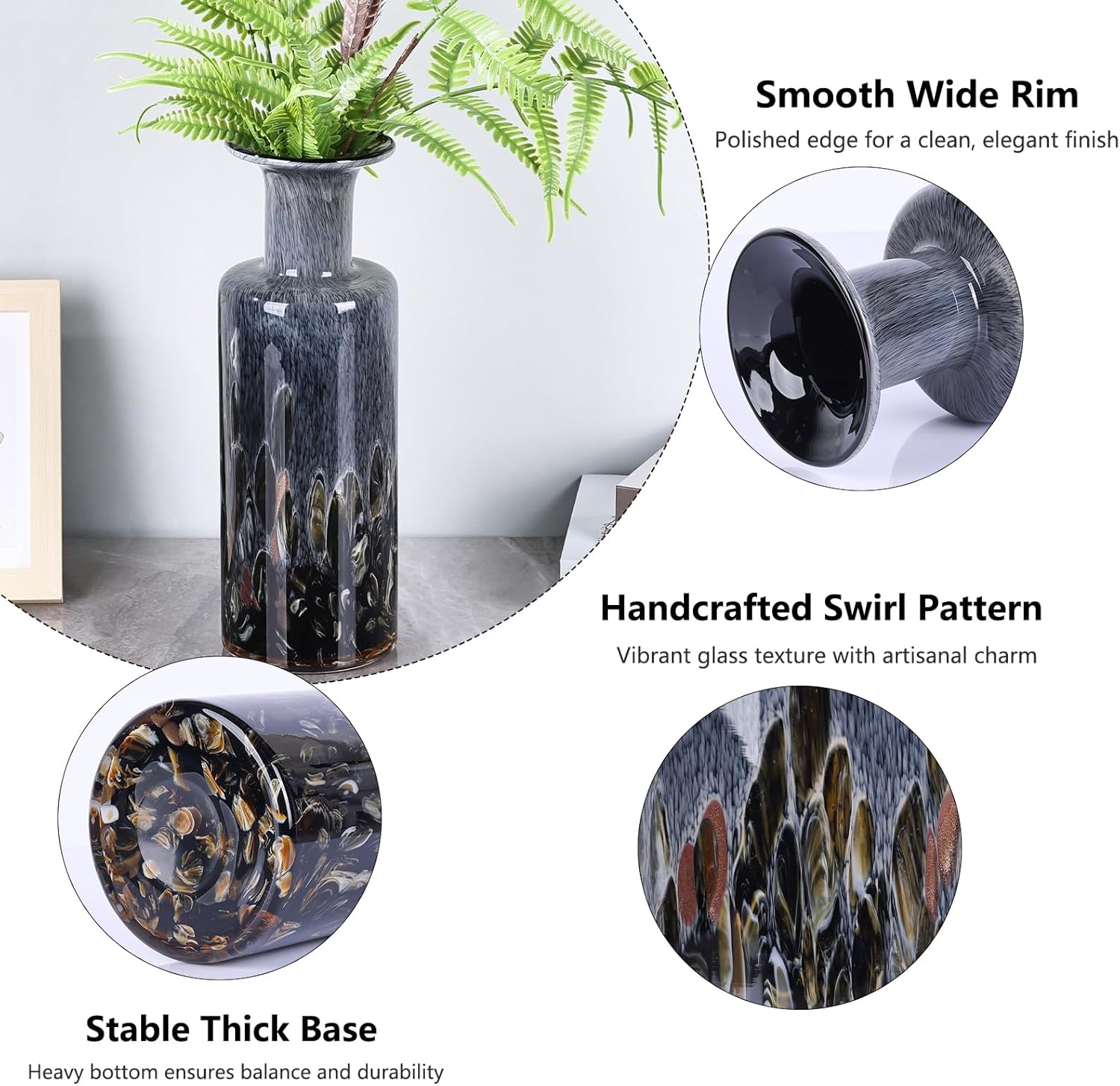 LCCCK 13" Tall Glass Vase Pretty Hand Blown Glass Vase, Unique Colorful Flower Vases for Bouquet, Modern Sea Art Decorative Vase for Home Living Room Kitchen Bathroom Dining Table Centerpieces - Image 2