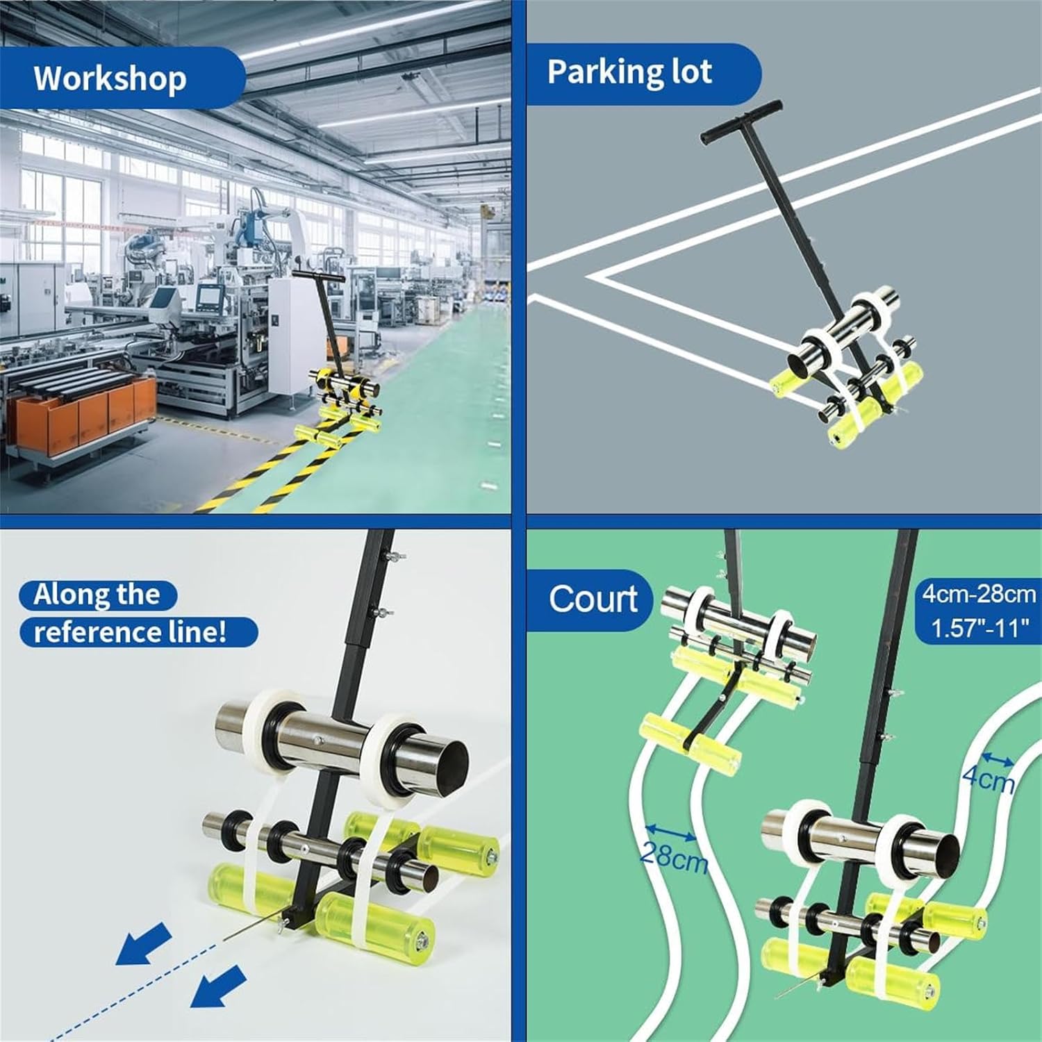Playing Field Line Striping Machines, Basketball Court Marking Kit + Drawing Circle Kit, Widened Floor Tape Applicator for Road Warning/Warehouse/Parking Lot(
