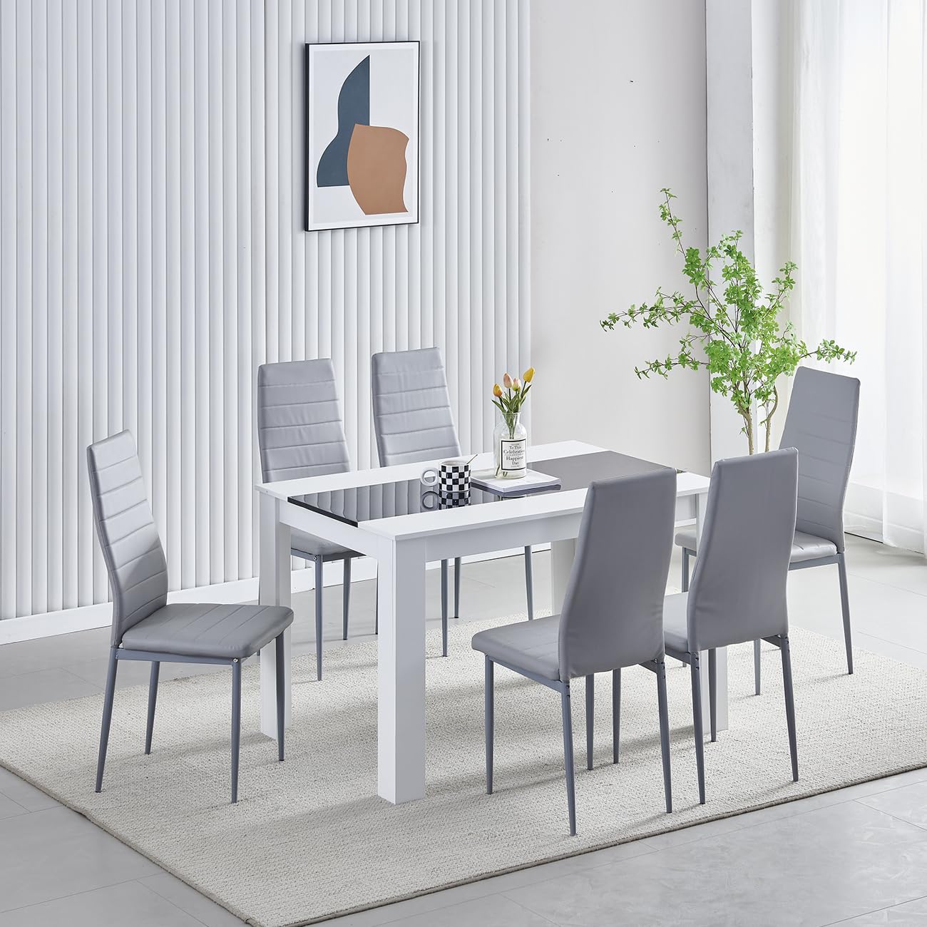 Homullel 120 cm Dining Table and 6 Chairs, 6 Seater Table and Chairs Set, Kitchen Dining Room Set for 6, Compact, Space Saving (Faux Leather Grey, 120cm, 6 Seats) — image 1