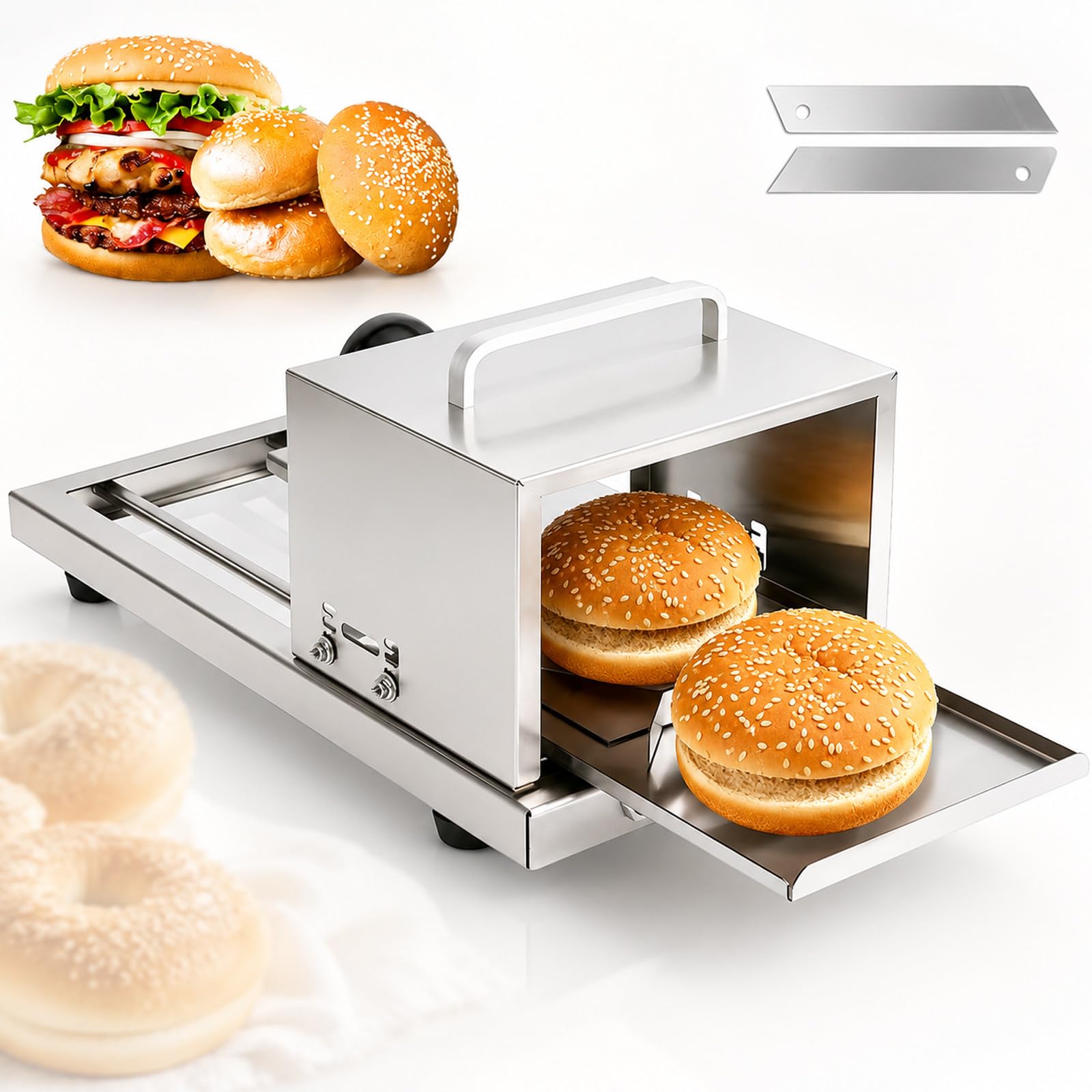 MIAOXIAOLONG Heavy-Duty Bagel Slicer and Bun Cutter – 4 Adjustable Thicknesses from 0.7" to 1.4", Stainless Steel, Even Slicing for Bagels, Muffins & Hamburgers, Easy Clean, Long-Lasting Quality
