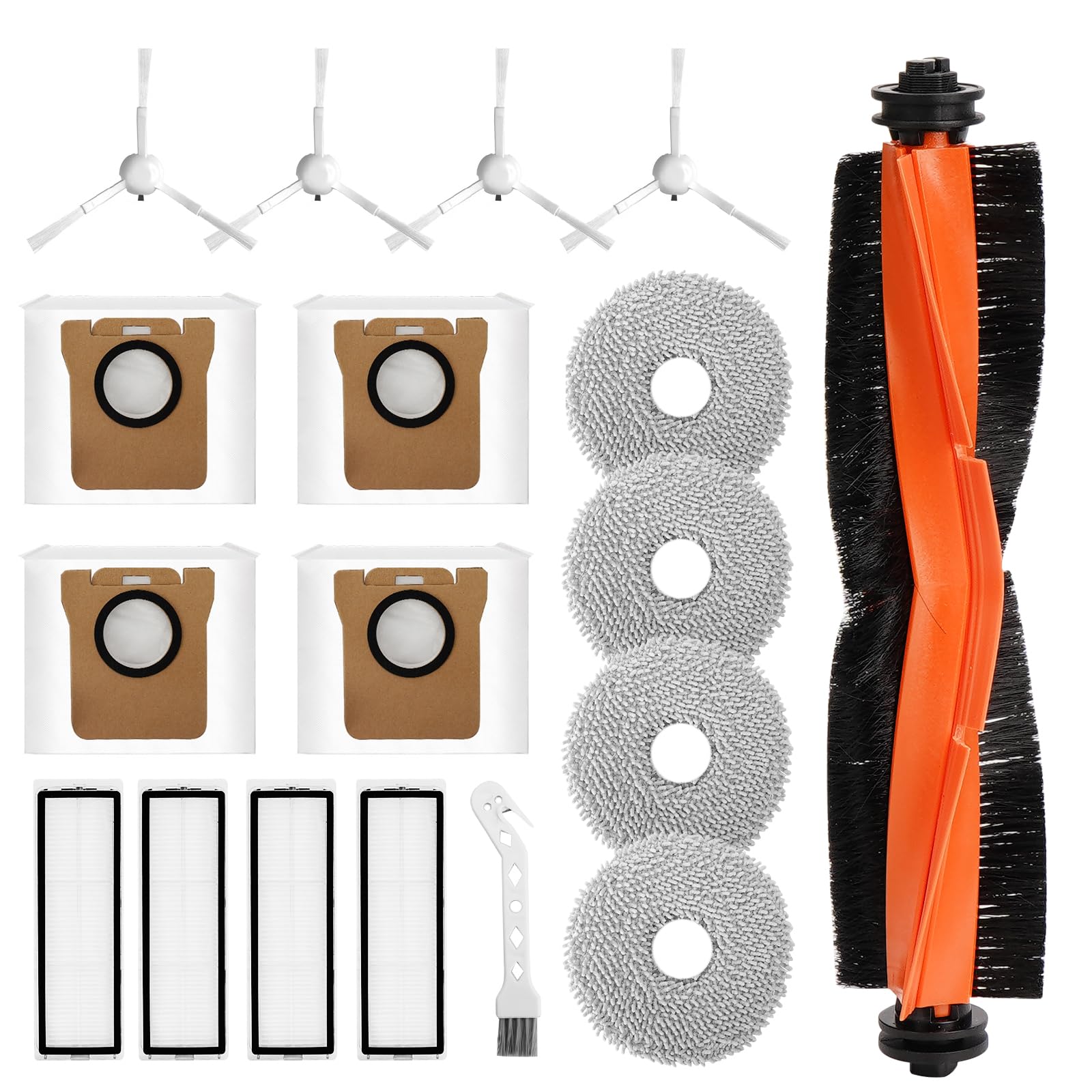 Kit di accessori Compatibile con Xiaomi X20+ Aspirapolvere, 1 Spazzola Principale 4 Spazzole Laterali 4 HEPA Filtro 4 Mop 4 Sacchetti per la polvere Compatibile Xiaomi X20 Accessori di Ricambi
