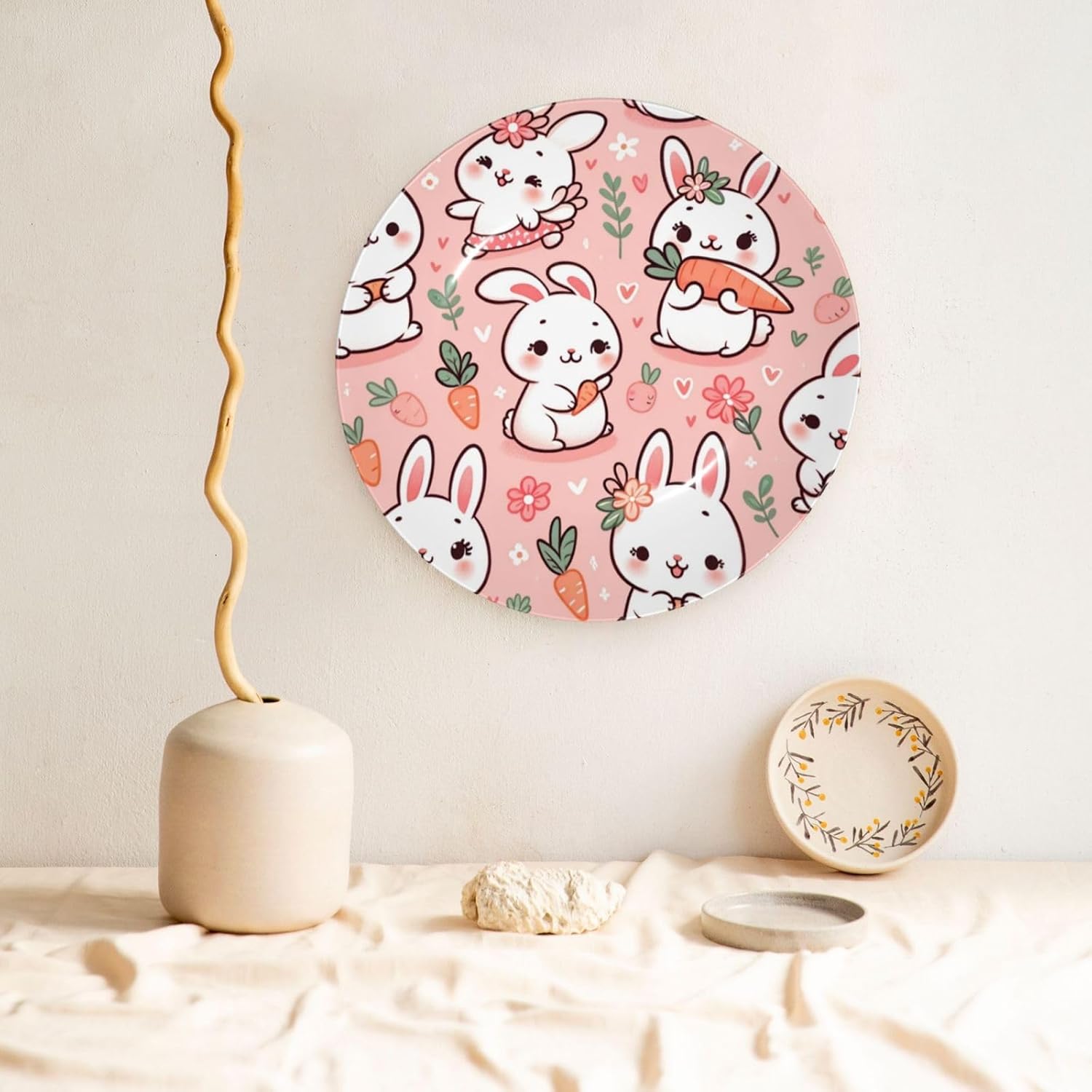Carrot-Rabbit-Cute 10 Inch Decorative Plate With Stand, Elegant Display Wall Plate For Home Decor