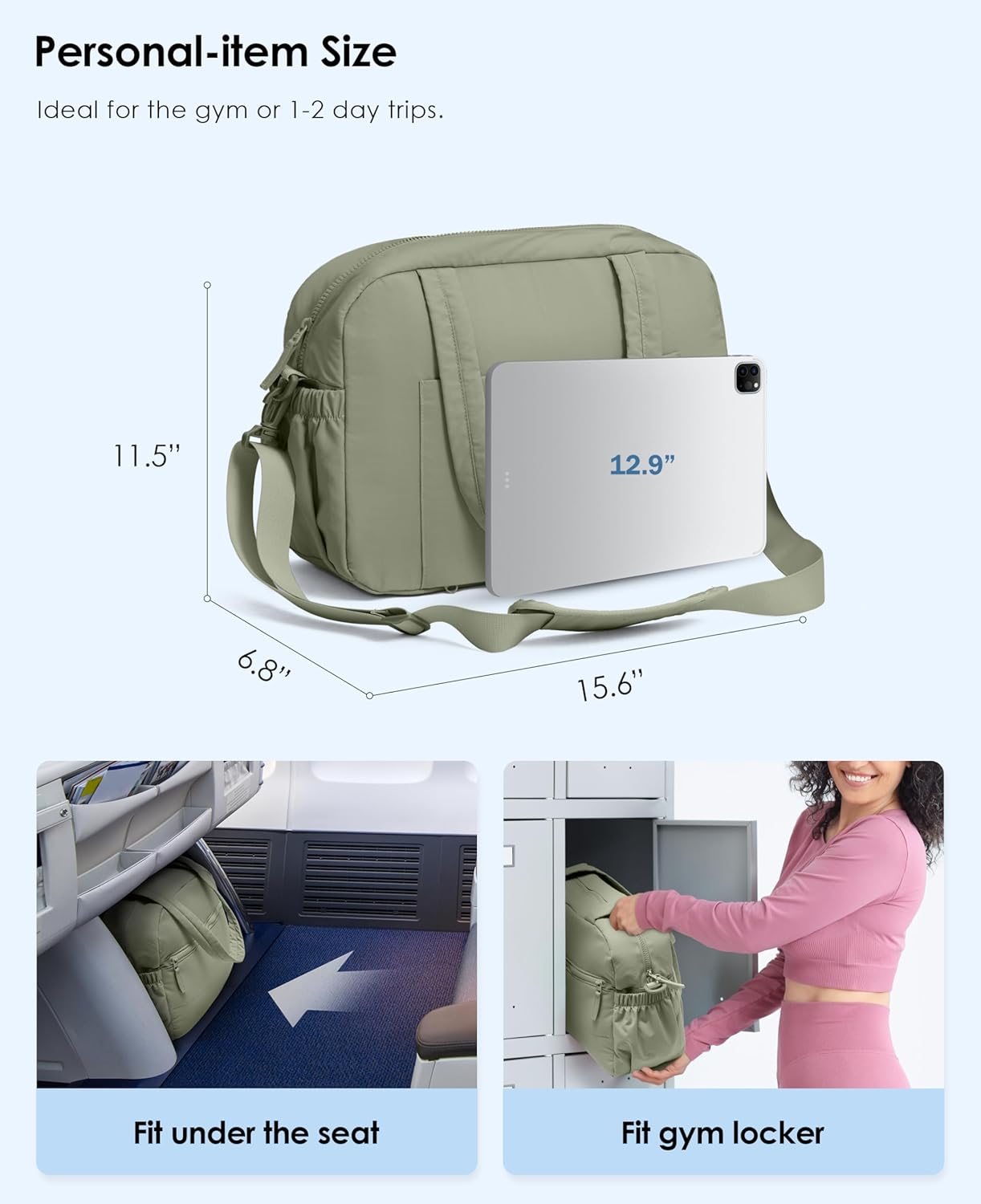 Gym Bag for Women, Travel Duffle Bags with Wet Pocket, Lightweight Carry on Bag Overnight Weekender Duffel Bag, Water Resistant (Sage Green) - Image 5