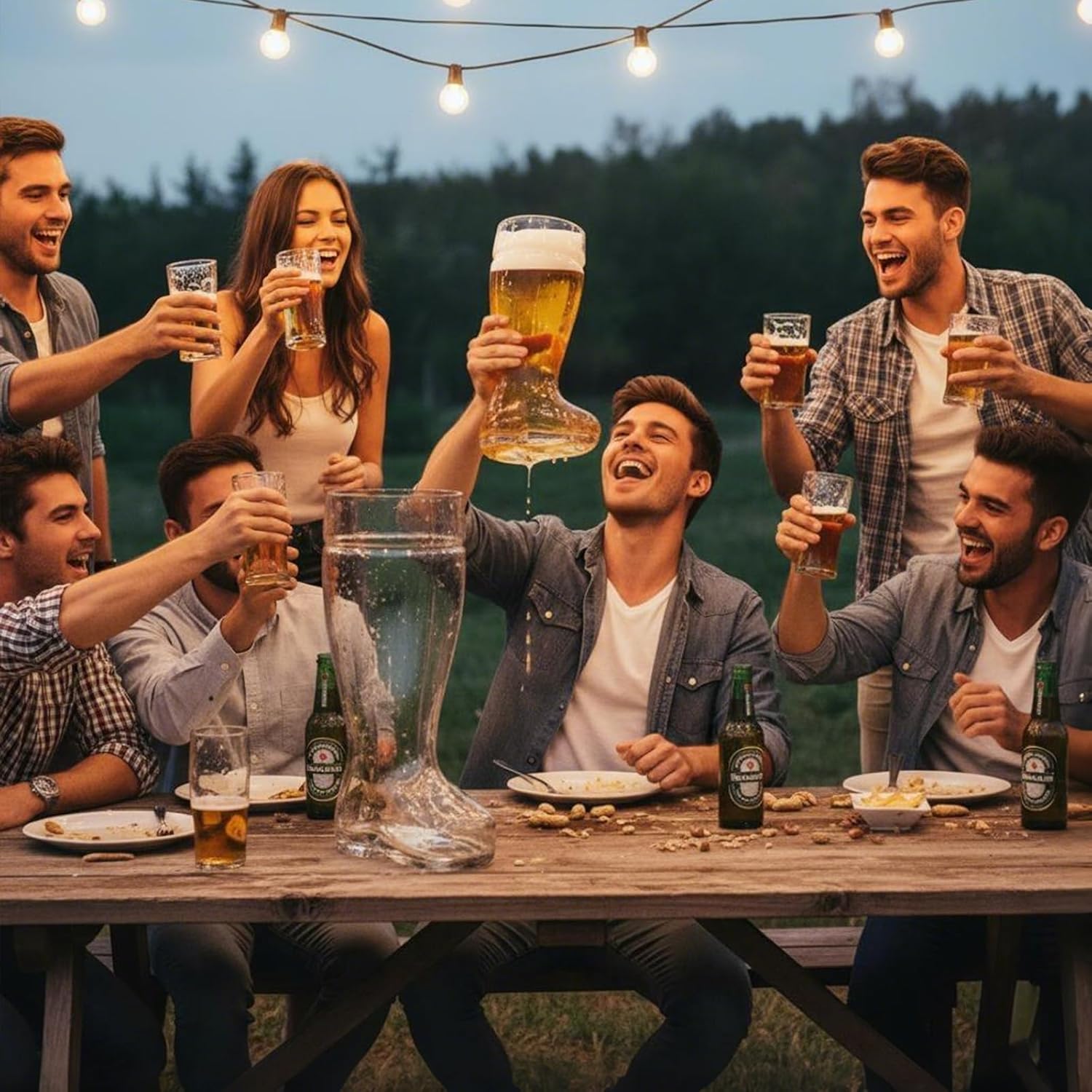 MyGift Das Boot Glasses Set of 2, Beer Glasses Giant 2 Liter, Oversized German Style Stein for Oktoberfest, Themed Parties, & Holiday Décor